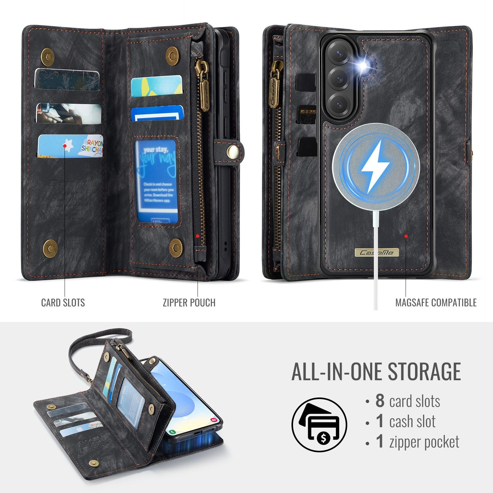 CaseMe 008 Samsung Galaxy S26 5G Θήκη Πορτοφόλι με Αποσπώμενη Θήκη Σιλικόνης - Black
