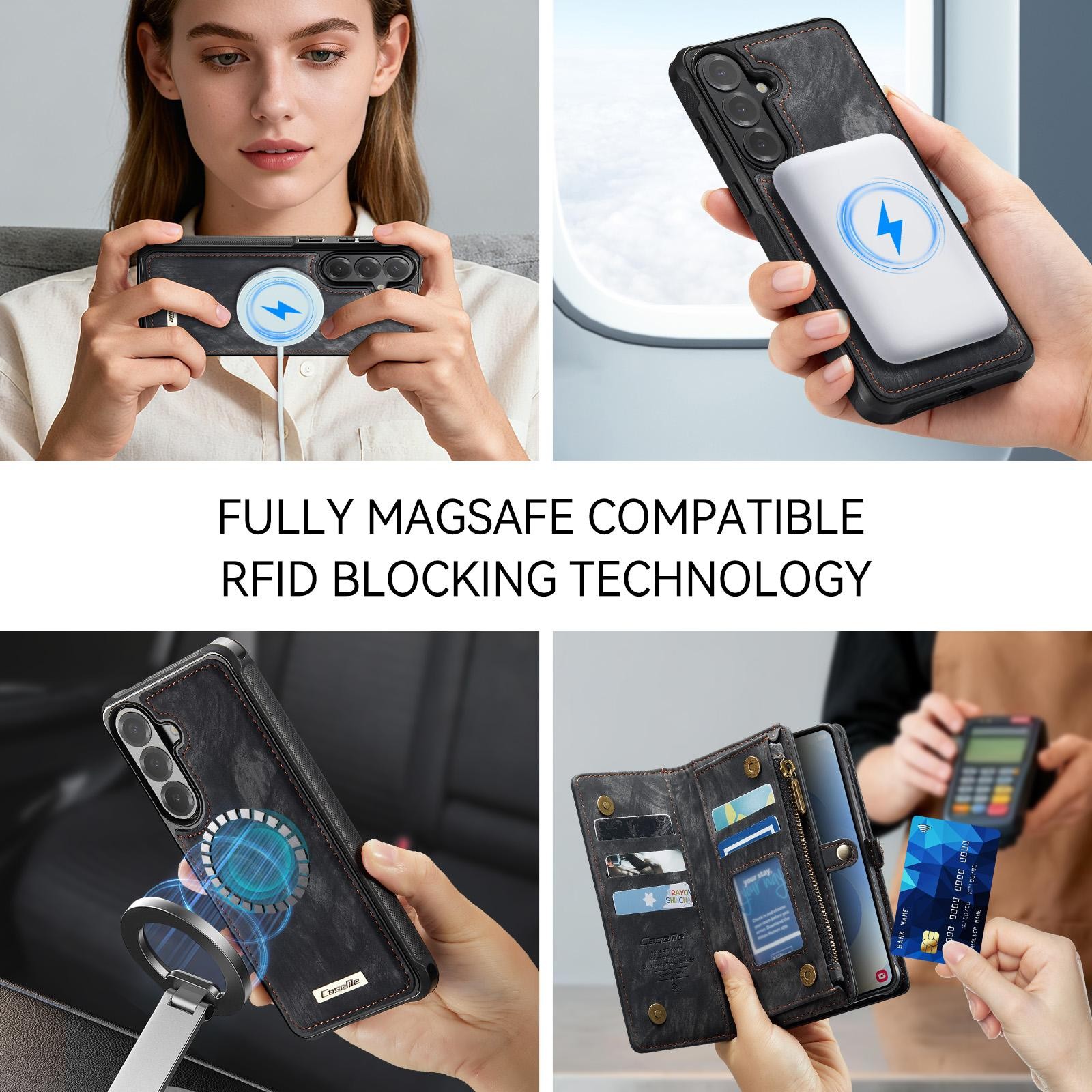 CaseMe 008 Samsung Galaxy S26 5G Θήκη Πορτοφόλι με Αποσπώμενη Θήκη Σιλικόνης - Black