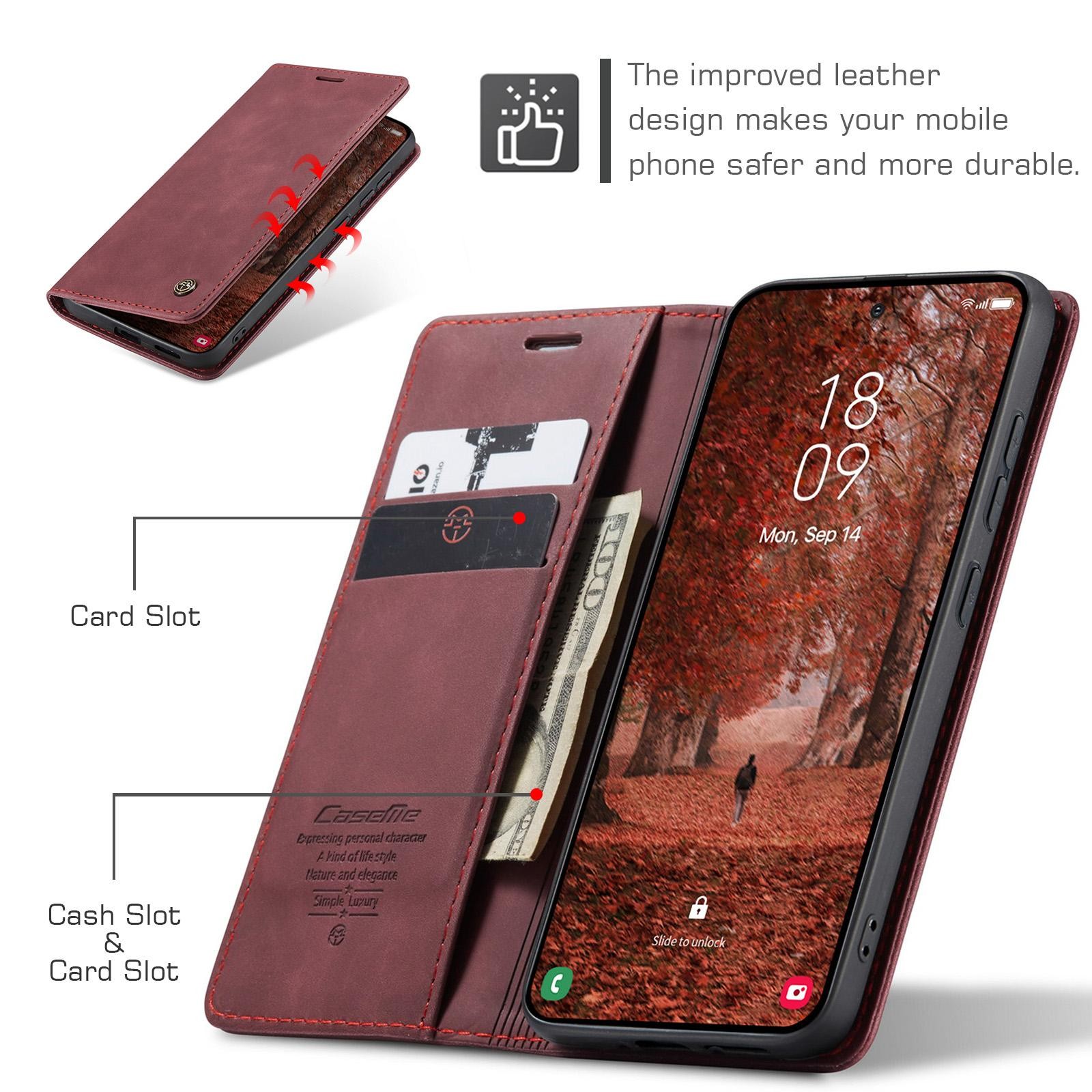 CaseMe 013 Samsung Galaxy S26 5G Retro Leather Θήκη Βιβλίο -Red