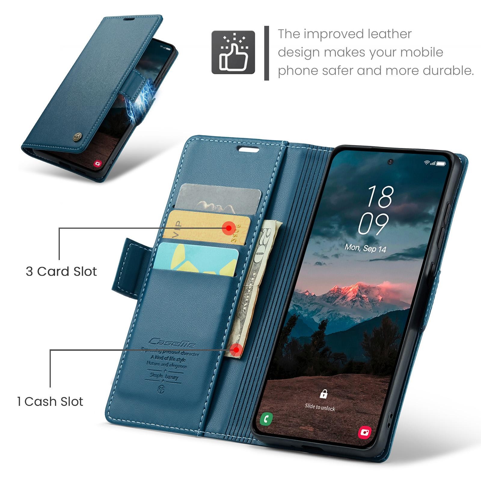 CaseMe 023 Samsung Galaxy S26 5G RFID Θήκη Πορτοφόλι Δερμάτινη –Blue