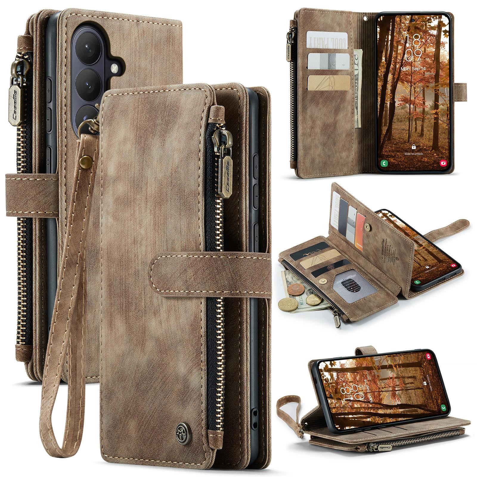 CaseMe C30 Samsung Galaxy S26 5G Card Slots Zipper Θήκη Πορτοφόλι Δερμάτινη –Brown