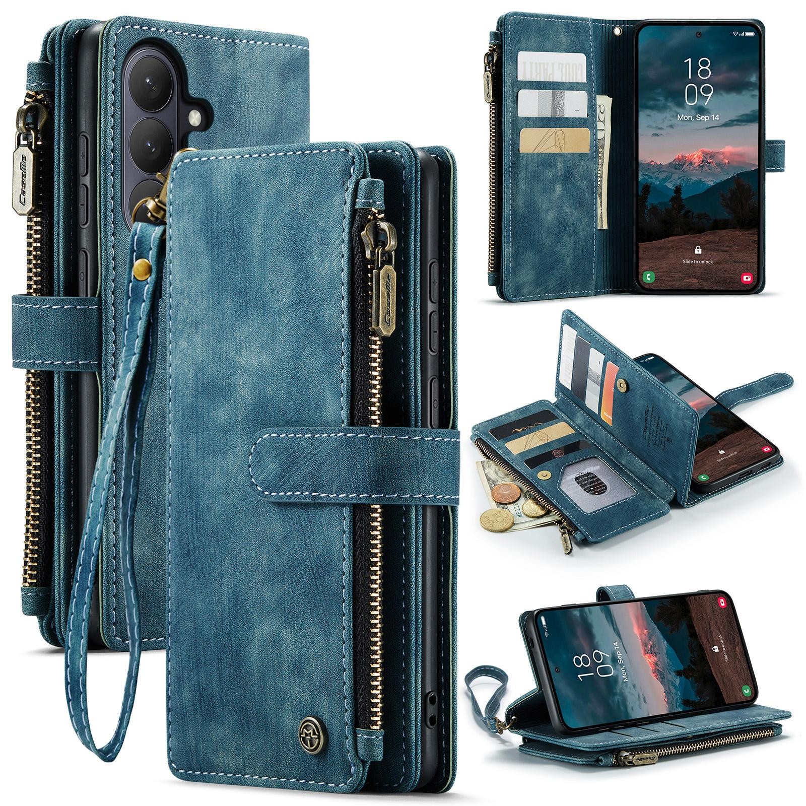 CaseMe C30 Samsung Galaxy S26 5G Card Slots Zipper Θήκη Πορτοφόλι Δερμάτινη –Blue