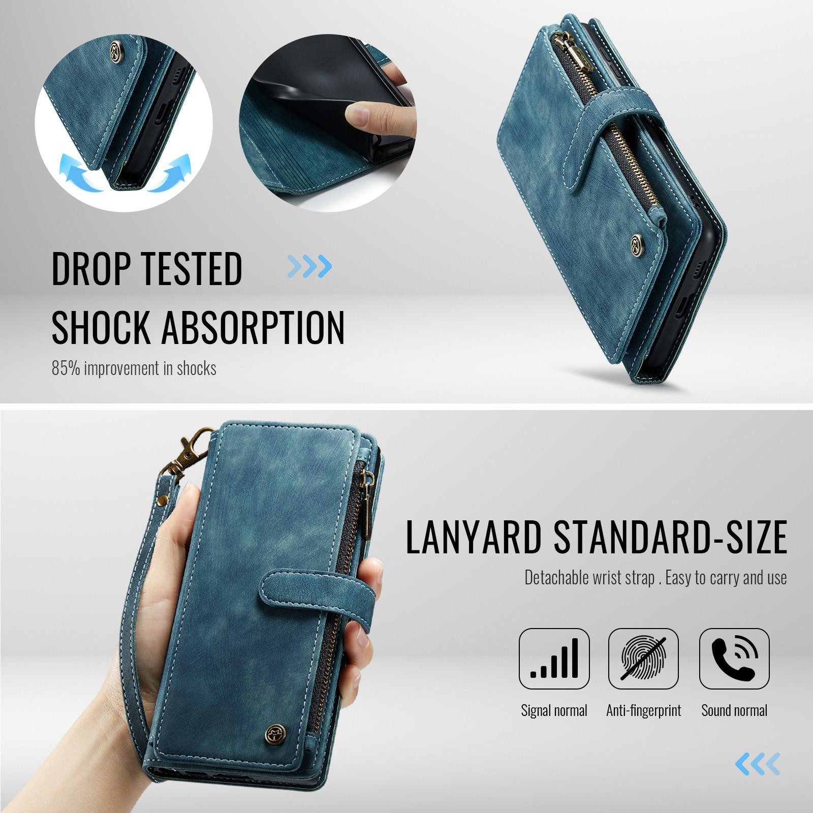 CaseMe C30 Samsung Galaxy S26 5G Card Slots Zipper Θήκη Πορτοφόλι Δερμάτινη –Blue