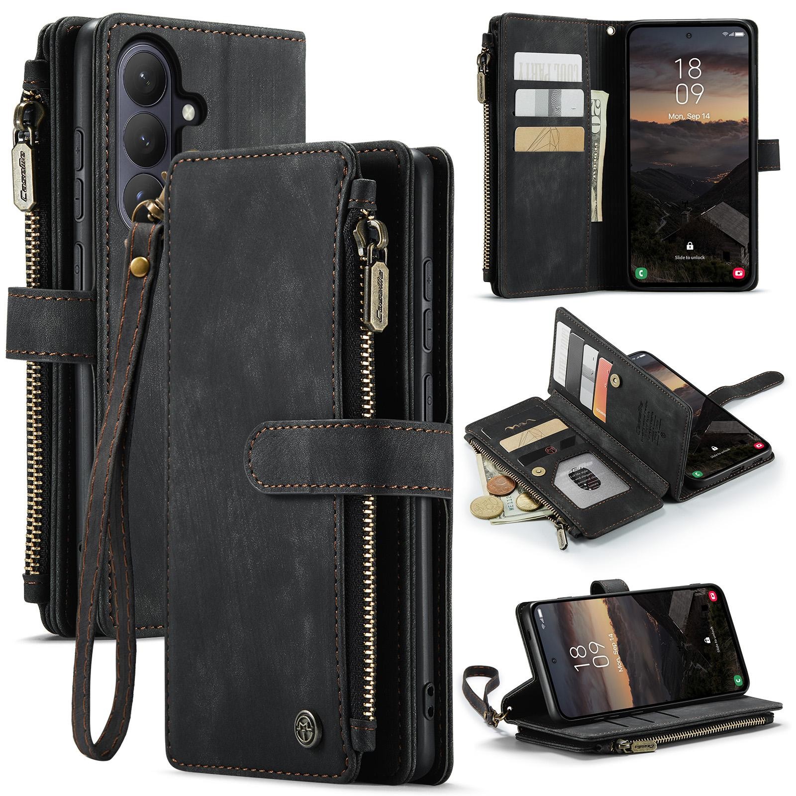 CaseMe C30 Samsung Galaxy S26 5G Card Slots Zipper Θήκη Πορτοφόλι Δερμάτινη –Black