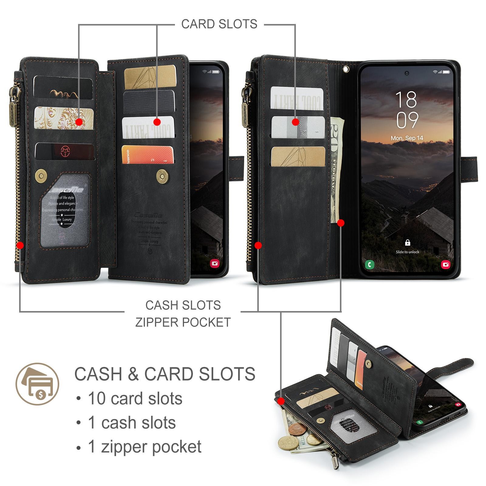 CaseMe C30 Samsung Galaxy S26 5G Card Slots Zipper Θήκη Πορτοφόλι Δερμάτινη –Black
