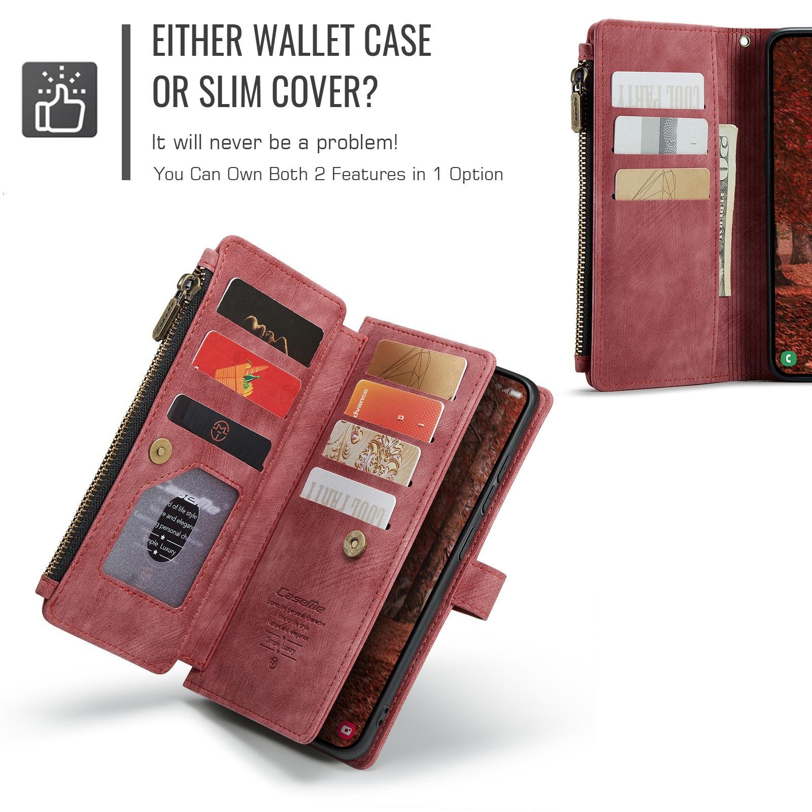 CaseMe C30 Samsung Galaxy S26 5G Card Slots Zipper Θήκη Πορτοφόλι Δερμάτινη –Red