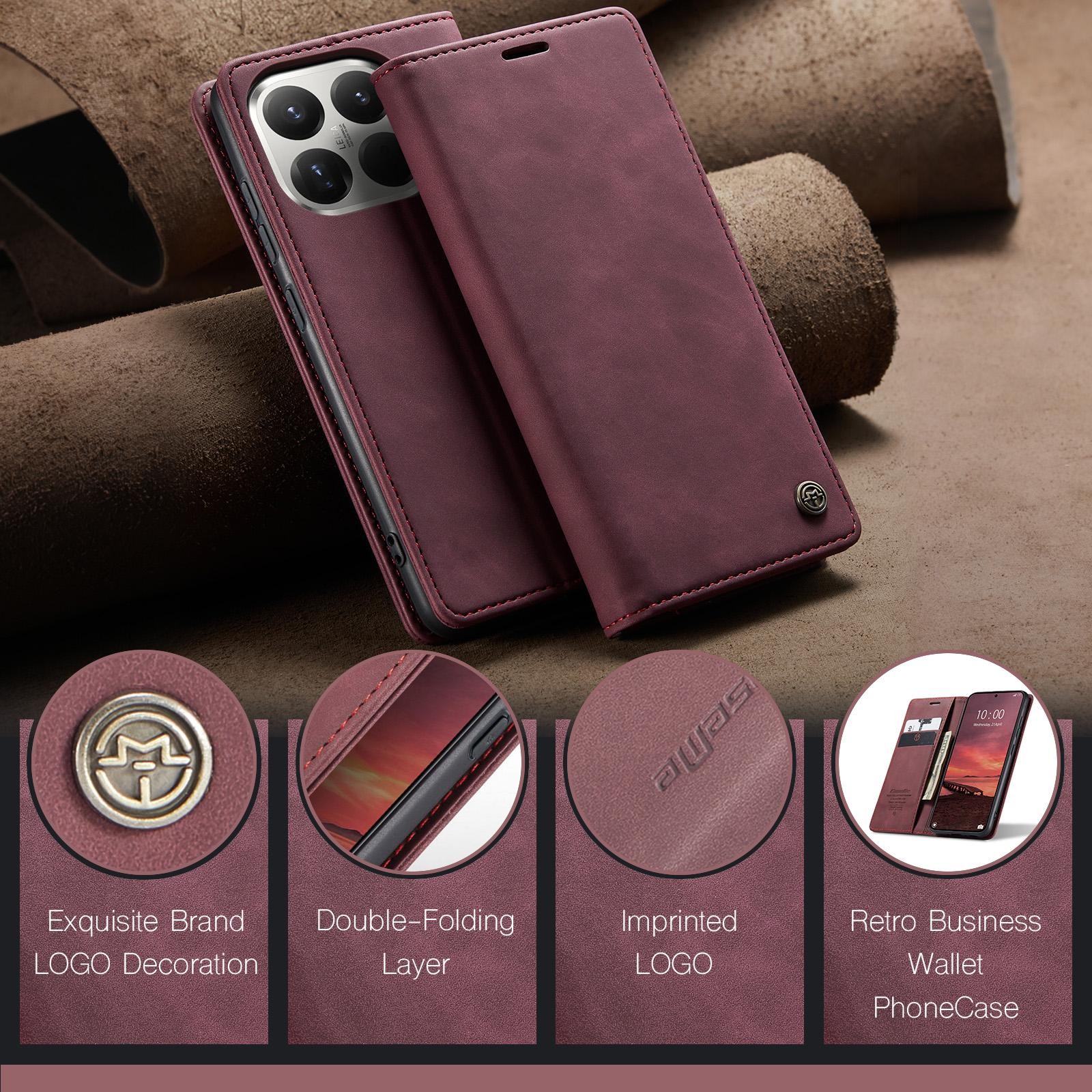 CaseMe 013 Xiaomi 15T Pro 5G Retro Leather Θήκη Βιβλίο -Red