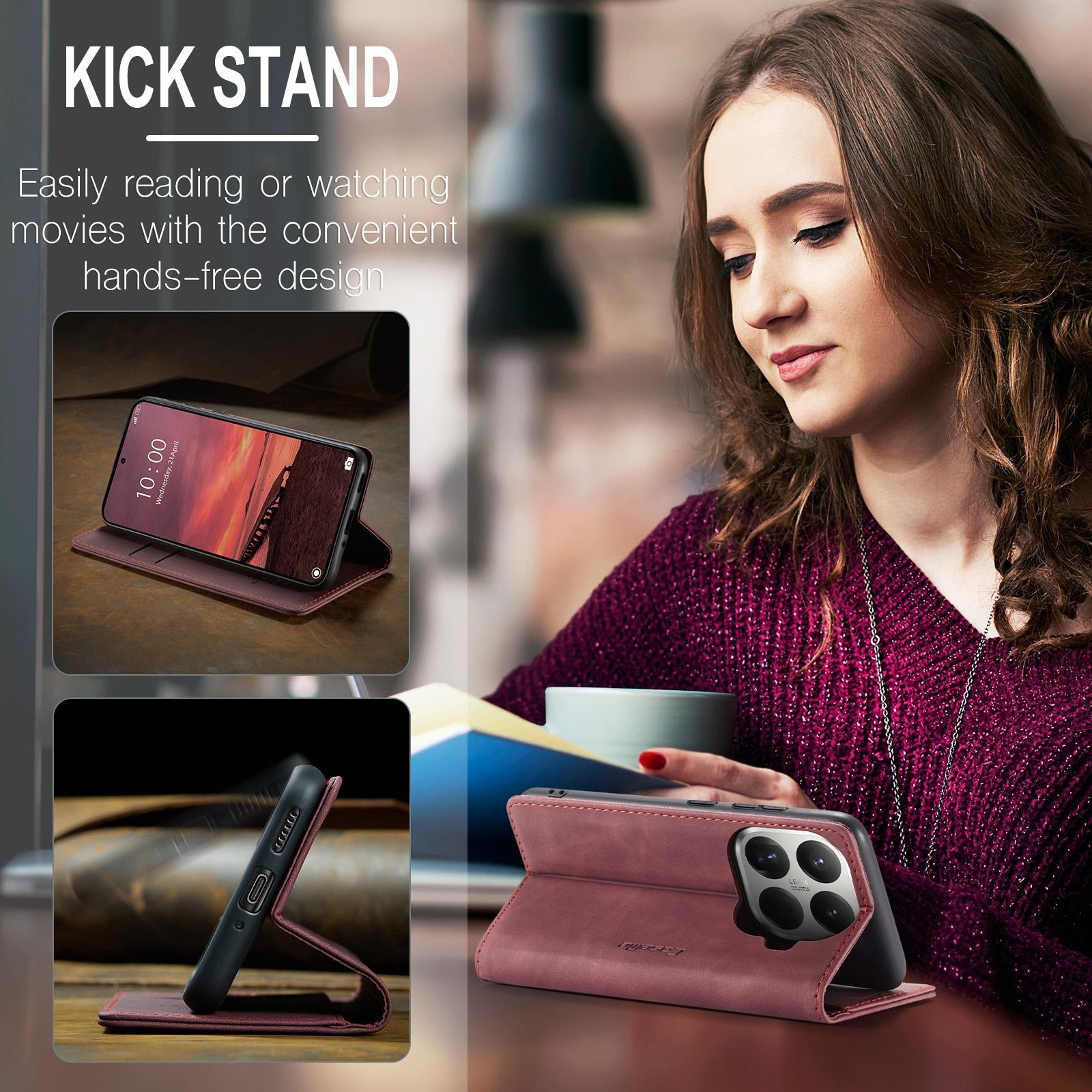 CaseMe 013 Xiaomi 15T Pro 5G Retro Leather Θήκη Βιβλίο -Red