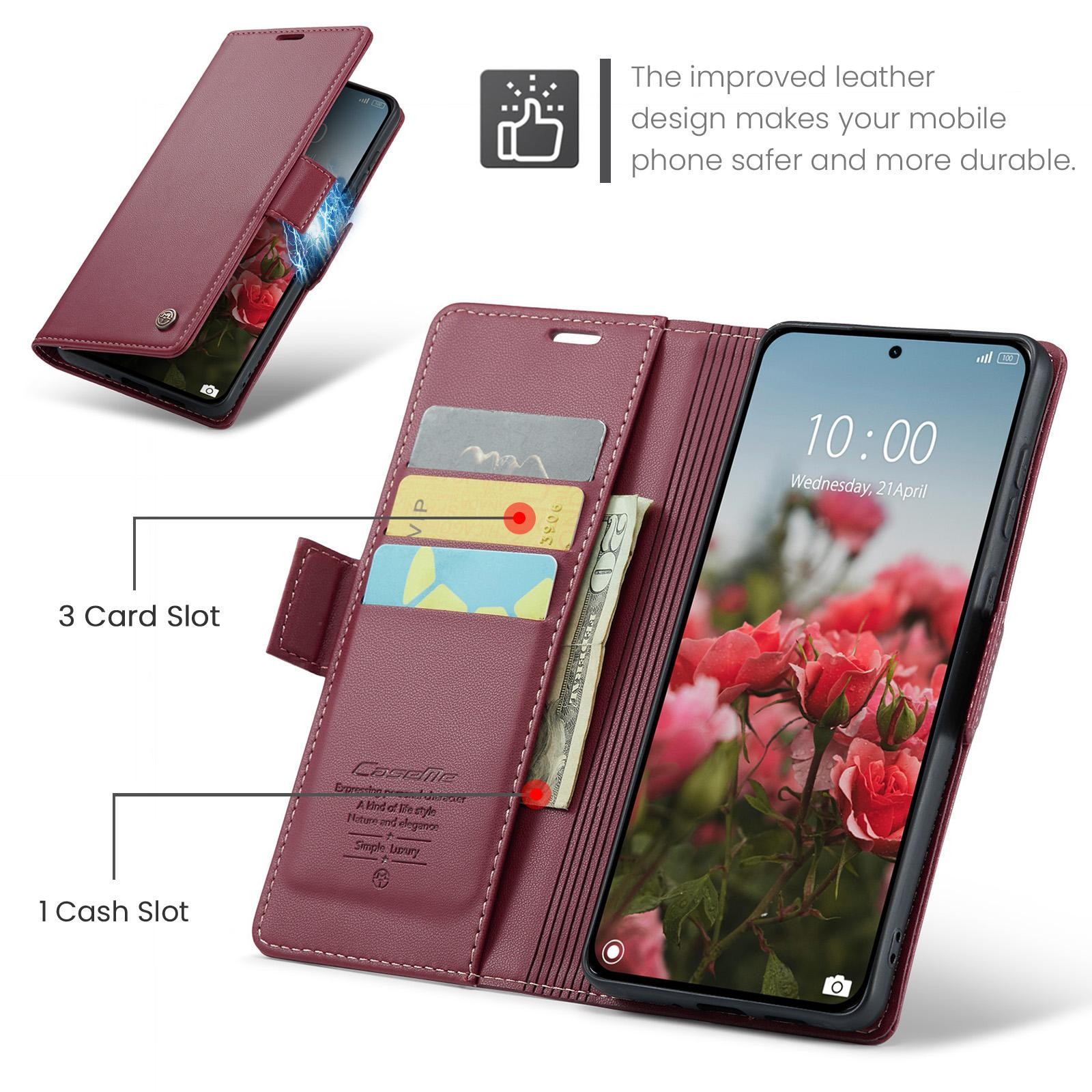 CaseMe 023 Xiaomi 15T Pro 5G RFID Θήκη Πορτοφόλι Δερμάτινη –Red