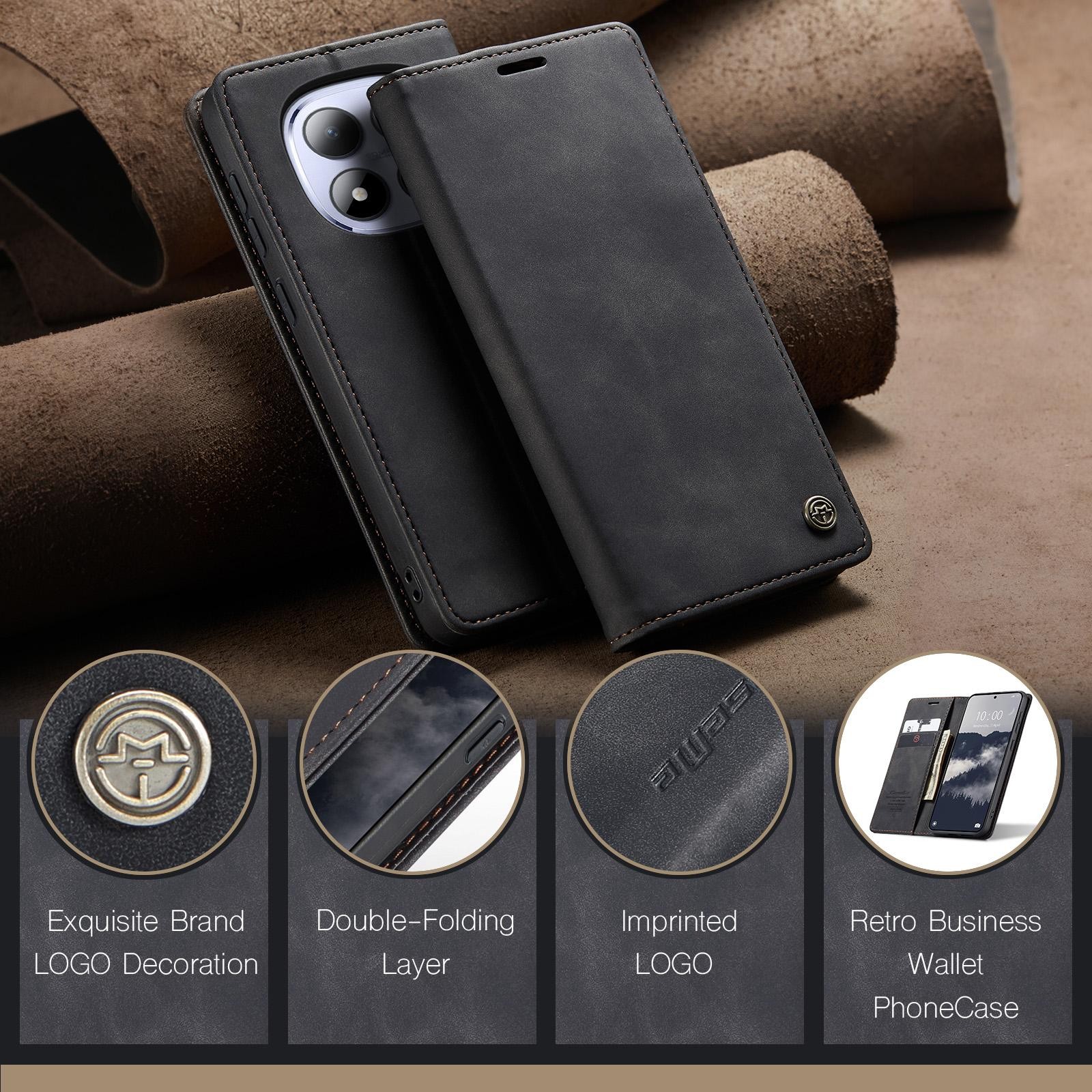 CaseMe 013 Xiaomi Redmi Note 15 Pro 5G Retro Leather Θήκη Βιβλίο -Black