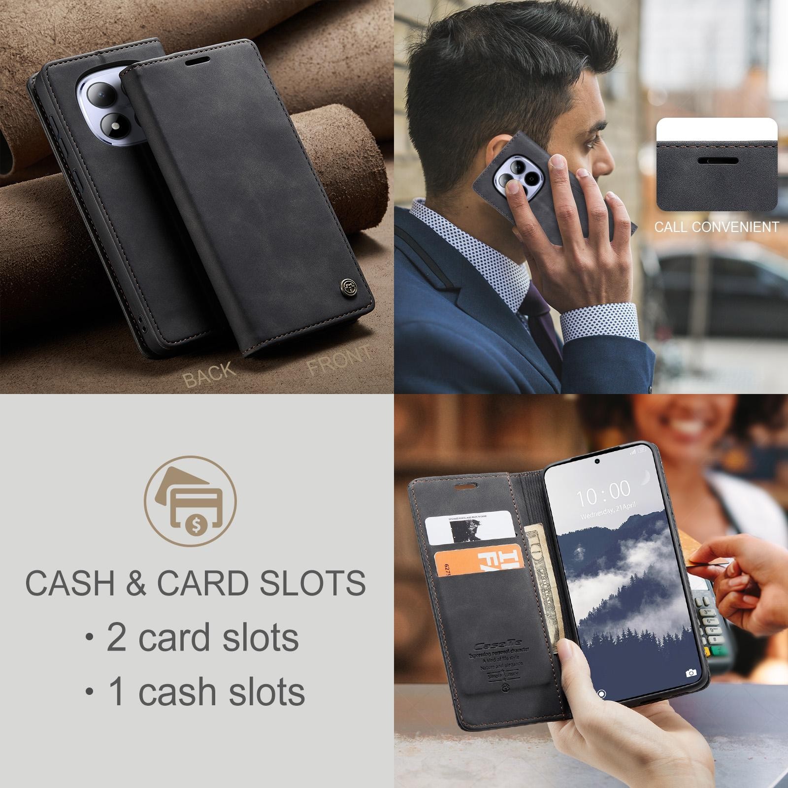 CaseMe 013 Xiaomi Redmi Note 15 Pro 5G Retro Leather Θήκη Βιβλίο -Black