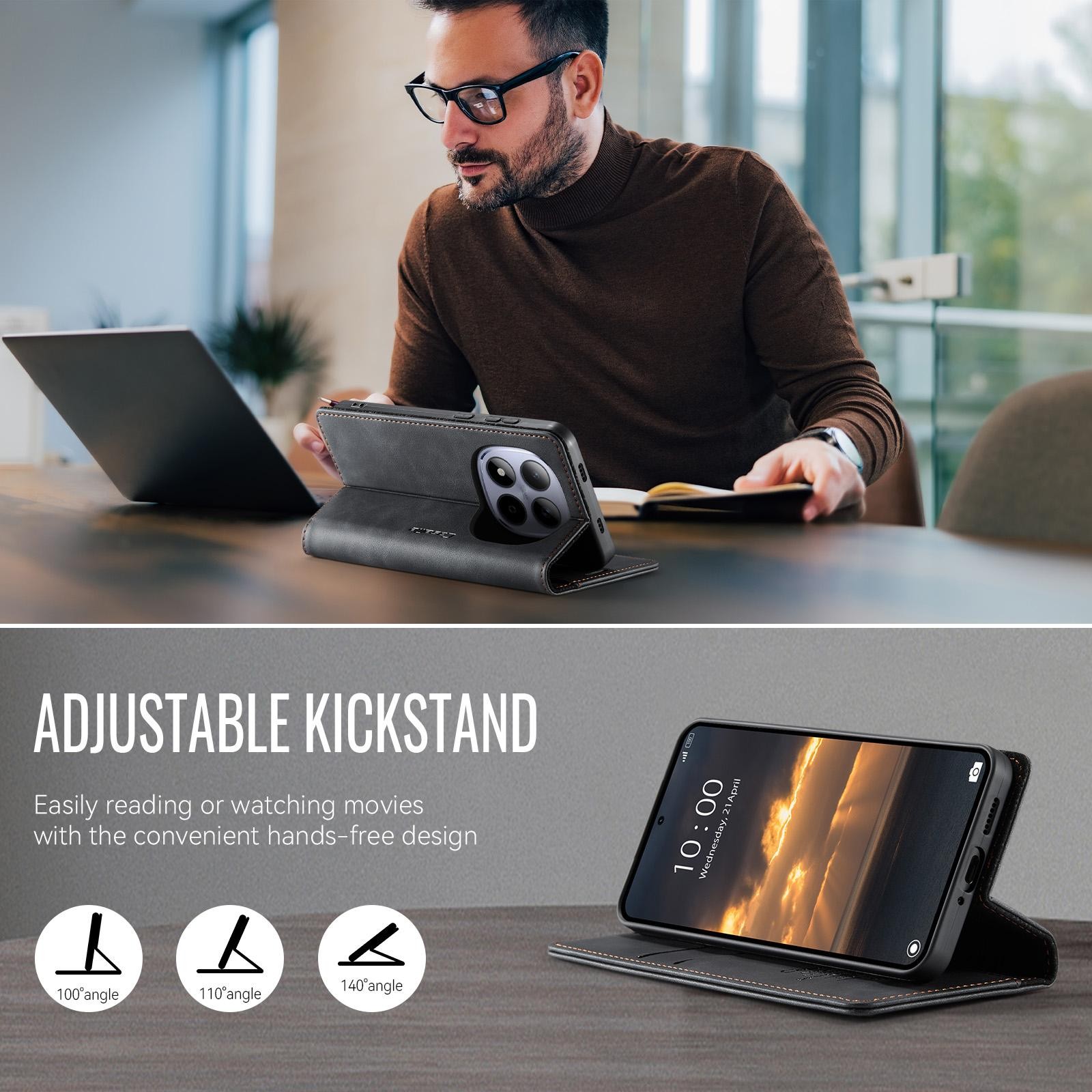 CaseMe 033 Xiaomi Redmi Note 15 Pro 5G RFID Retro Θήκη Βιβλίο Δερμάτινη –Black