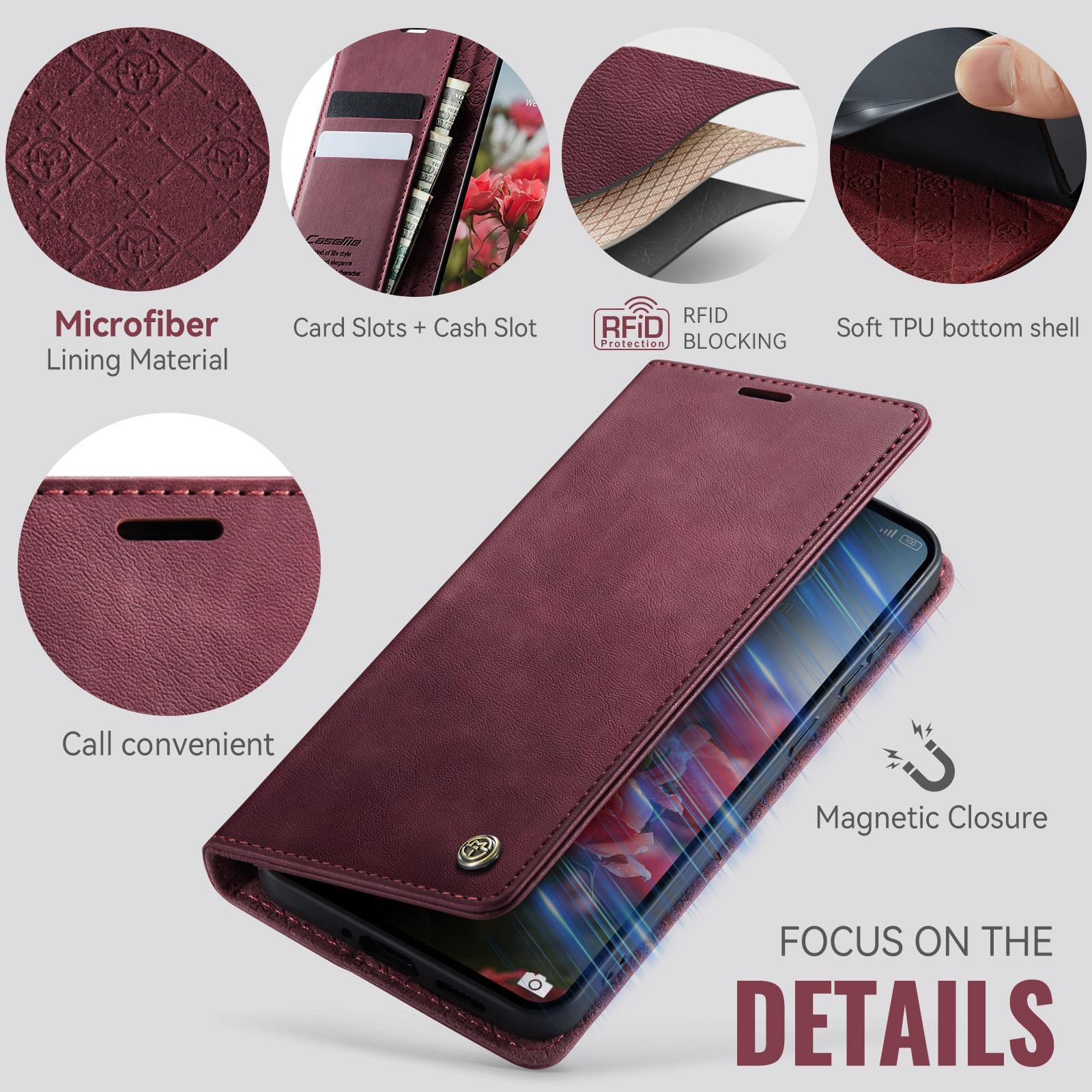 CaseMe 033 Xiaomi Redmi Note 15 Pro 5G RFID Retro Θήκη Βιβλίο Δερμάτινη –Red