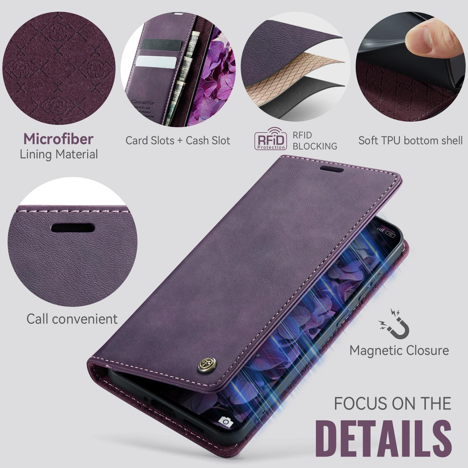 CaseMe 033 Xiaomi Redmi Note 15 Pro 5G RFID Retro Θήκη Βιβλίο Δερμάτινη – Purple