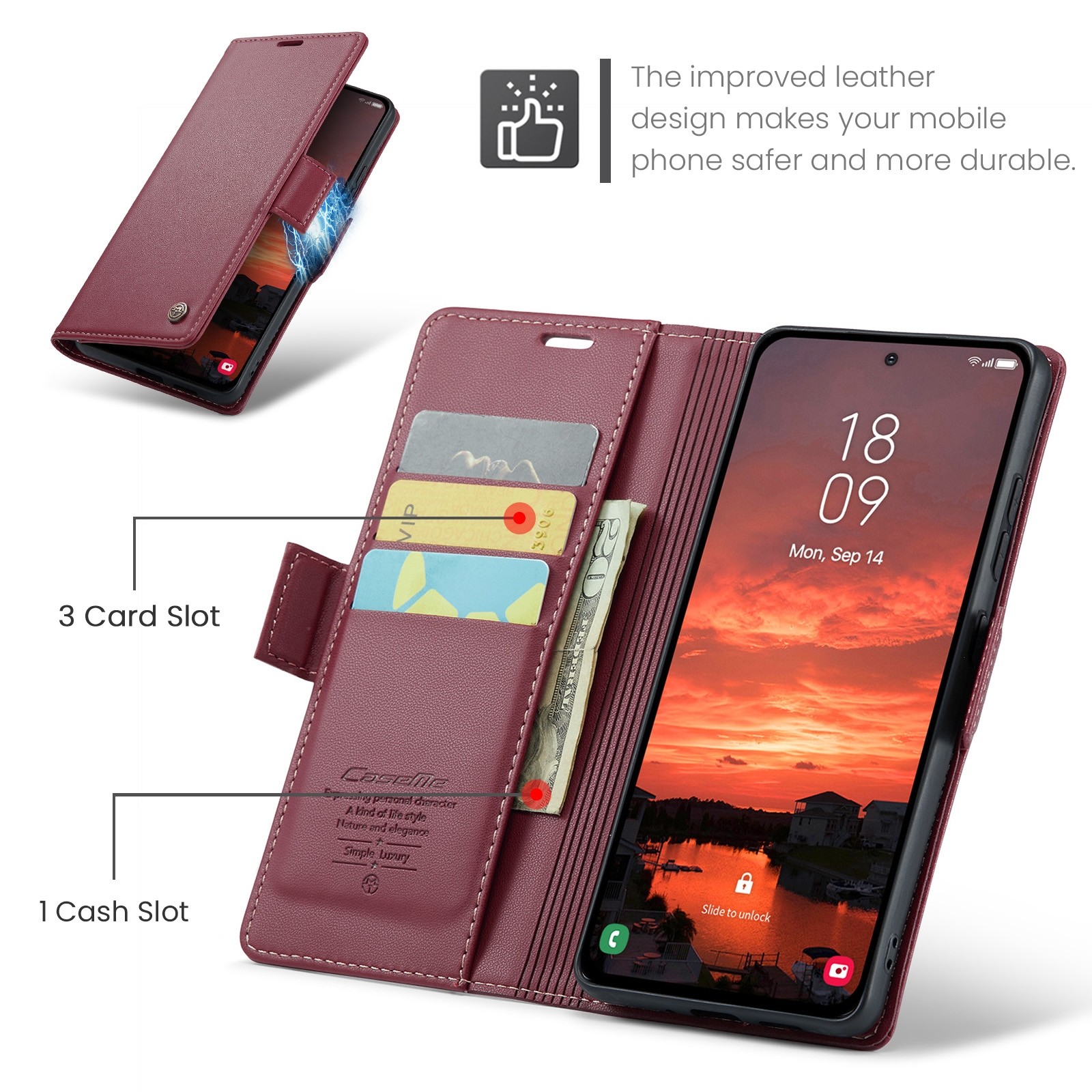 CaseMe 023 Samsung Galaxy S25/S24 5G RFID Θήκη Πορτοφόλι Δερμάτινη –Red