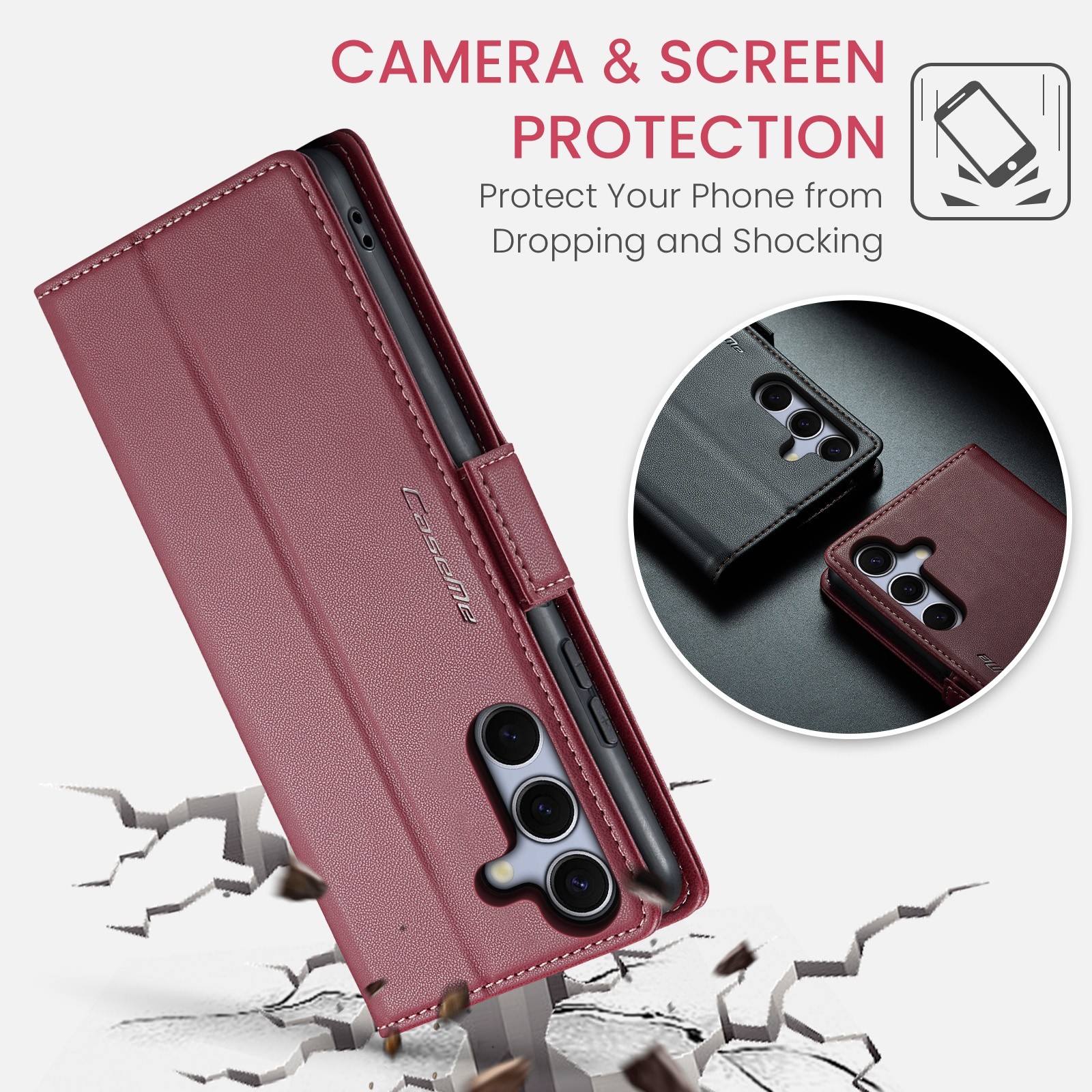 CaseMe 023 Samsung Galaxy S25/S24 5G RFID Θήκη Πορτοφόλι Δερμάτινη –Red