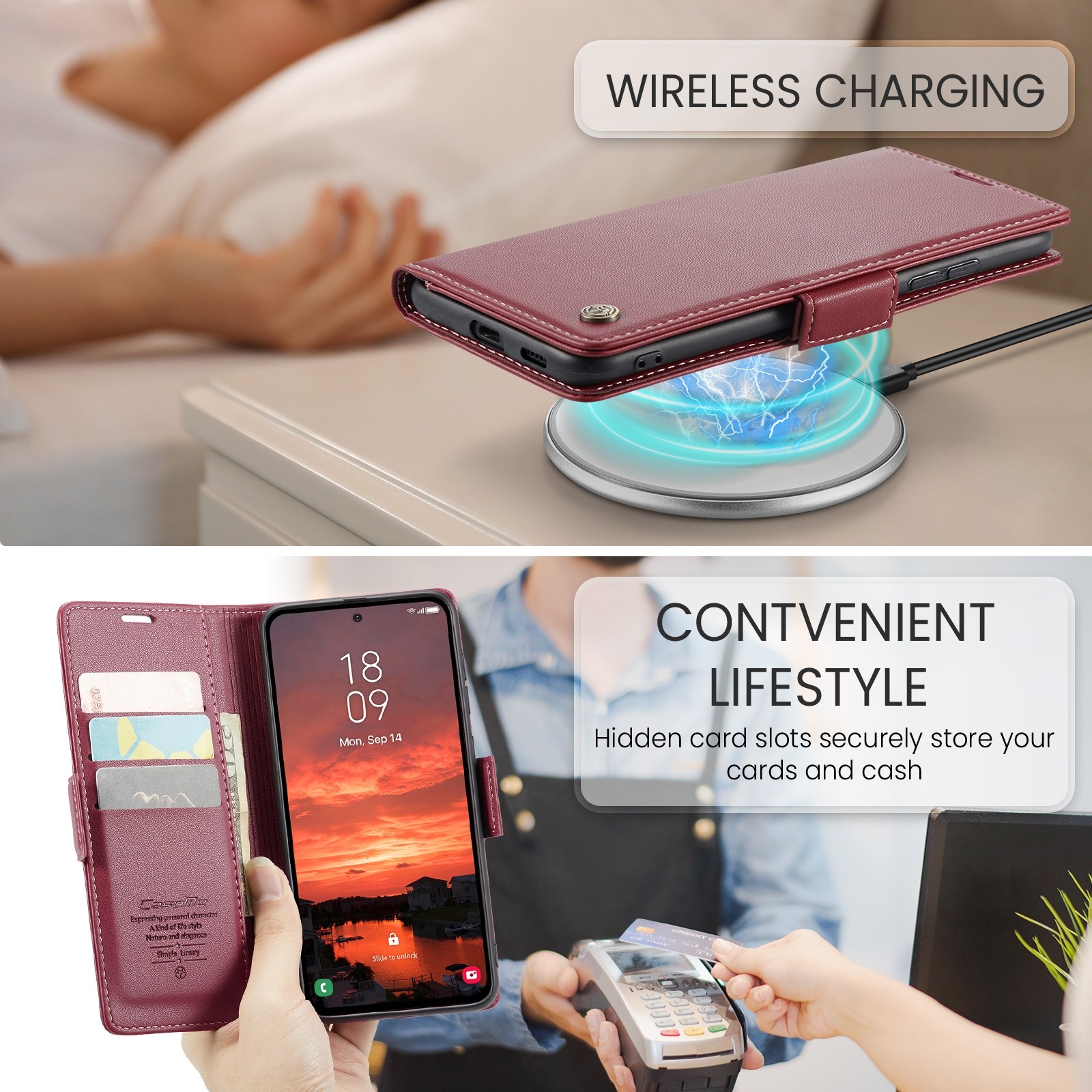 CaseMe 023 Samsung Galaxy S25/S24 5G RFID Θήκη Πορτοφόλι Δερμάτινη –Red