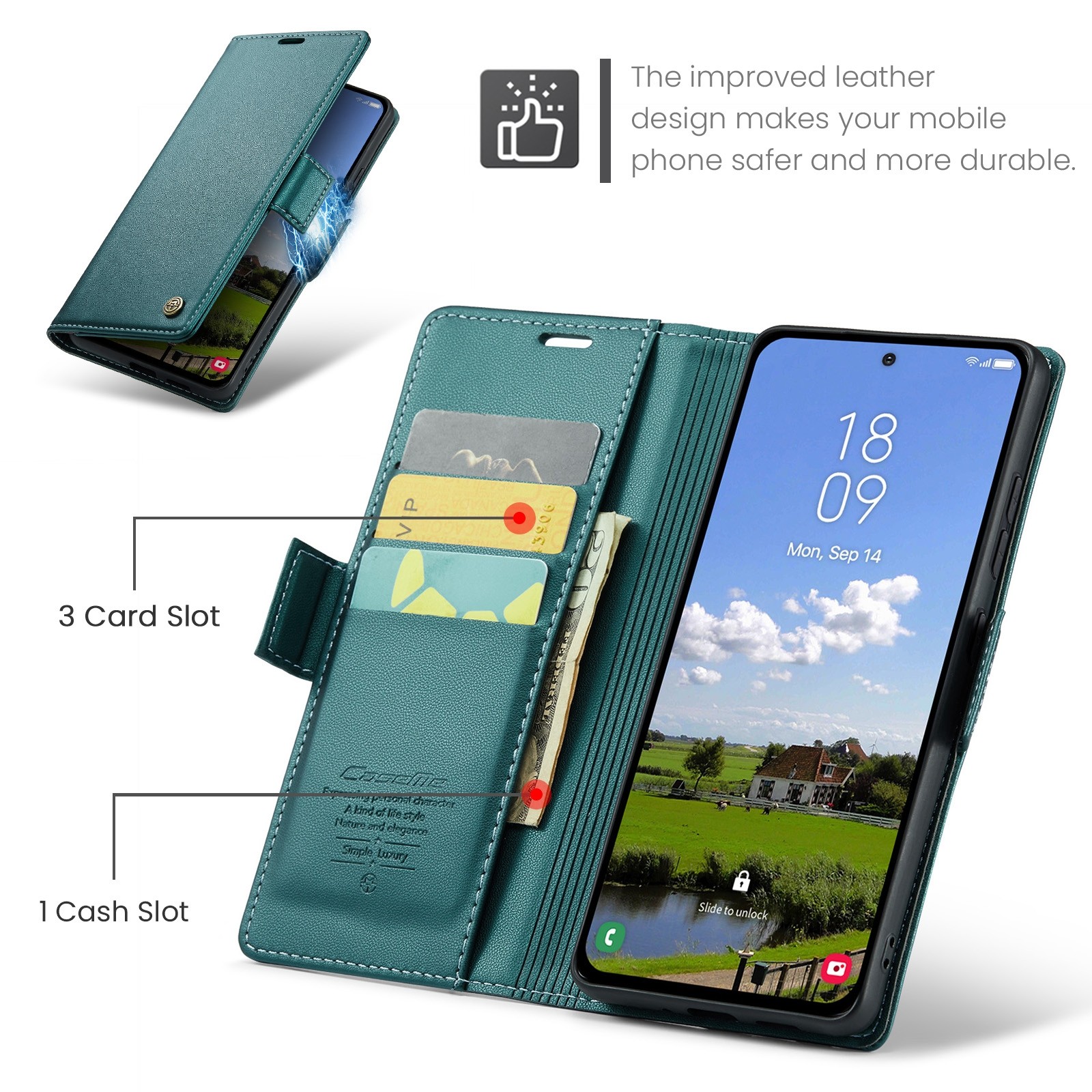 CaseMe 023 Samsung Galaxy S25/S24 5G RFID Θήκη Πορτοφόλι Δερμάτινη –Green