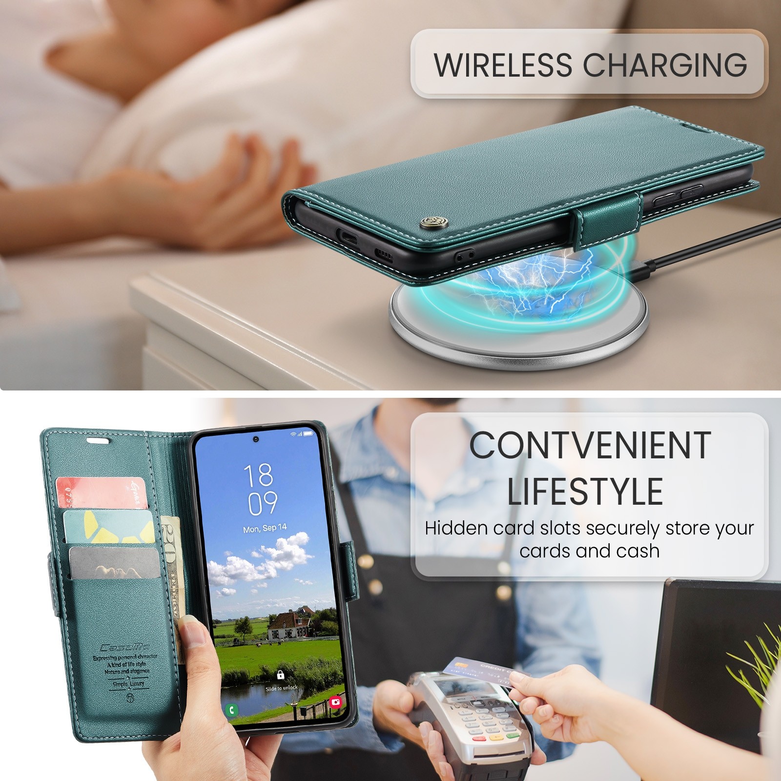 CaseMe 023 Samsung Galaxy S25/S24 5G RFID Θήκη Πορτοφόλι Δερμάτινη –Green
