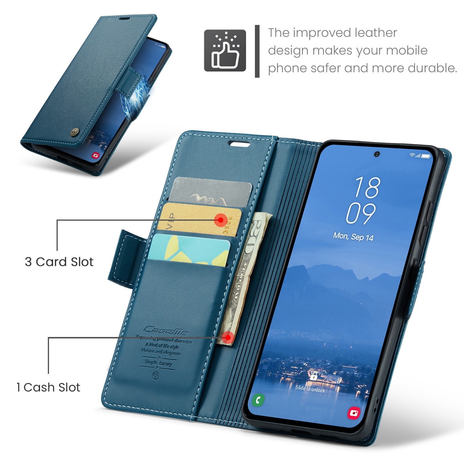 CaseMe 023 Samsung Galaxy S25/S24 5G RFID Θήκη Πορτοφόλι Δερμάτινη –Blue