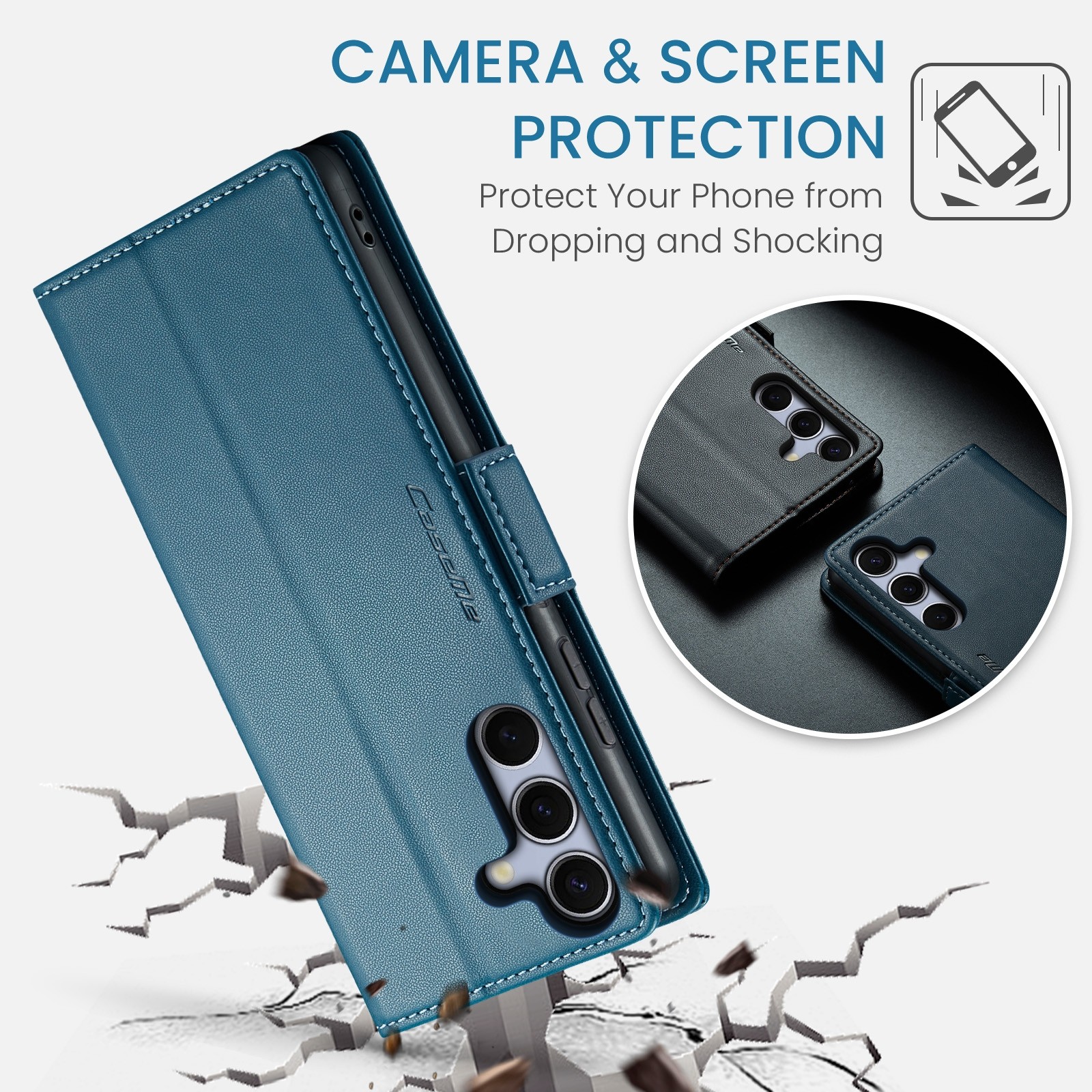 CaseMe 023 Samsung Galaxy S25/S24 5G RFID Θήκη Πορτοφόλι Δερμάτινη –Blue