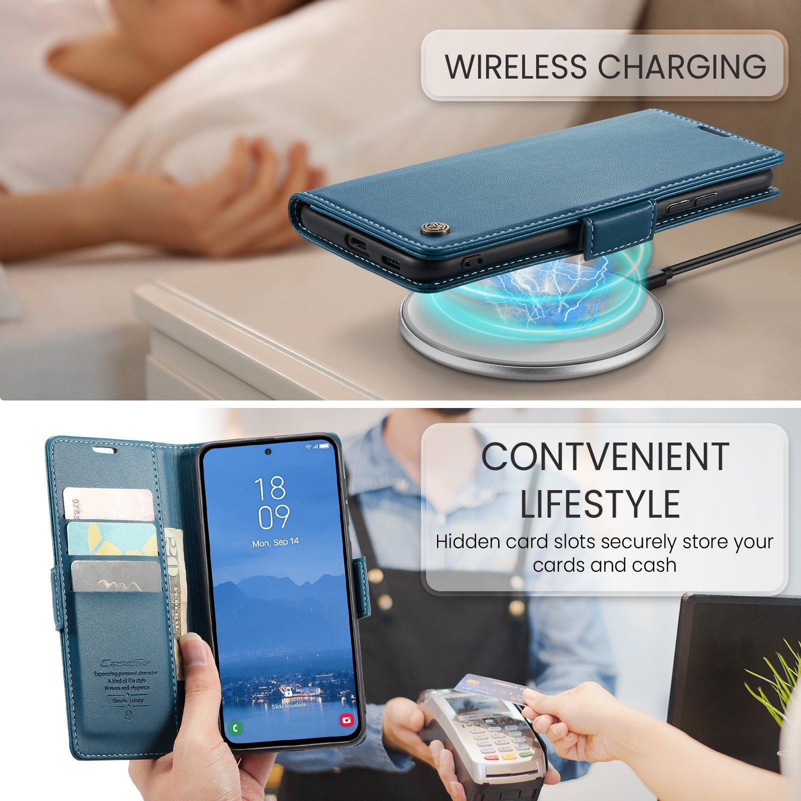 CaseMe 023 Samsung Galaxy S25/S24 5G RFID Θήκη Πορτοφόλι Δερμάτινη –Blue