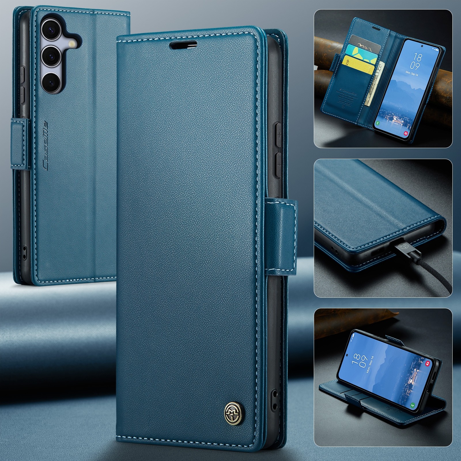 CaseMe 023 Samsung Galaxy S25/S24 5G RFID Θήκη Πορτοφόλι Δερμάτινη –Blue