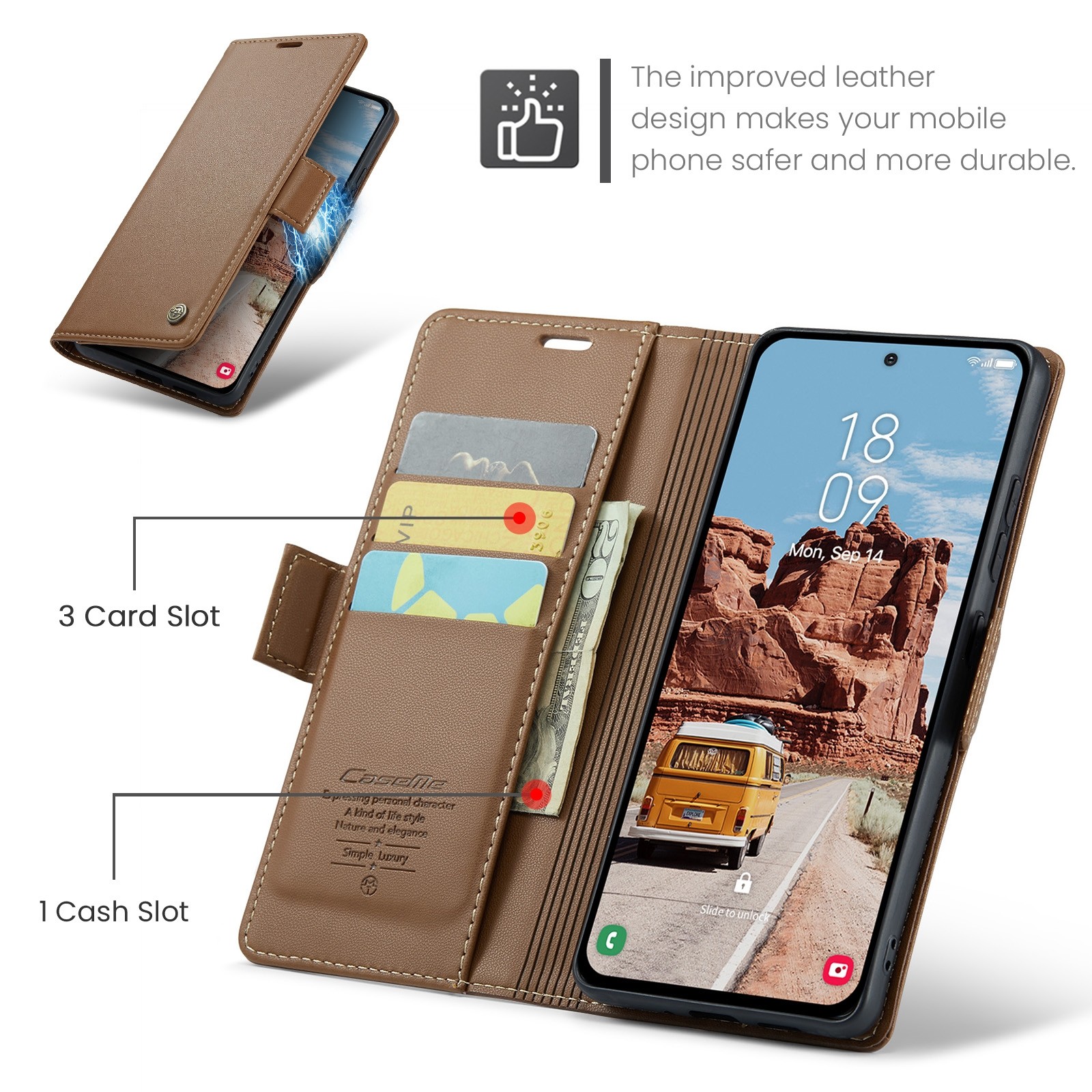 CaseMe 023 Samsung Galaxy S25/S24 5G RFID Θήκη Πορτοφόλι Δερμάτινη –Brown