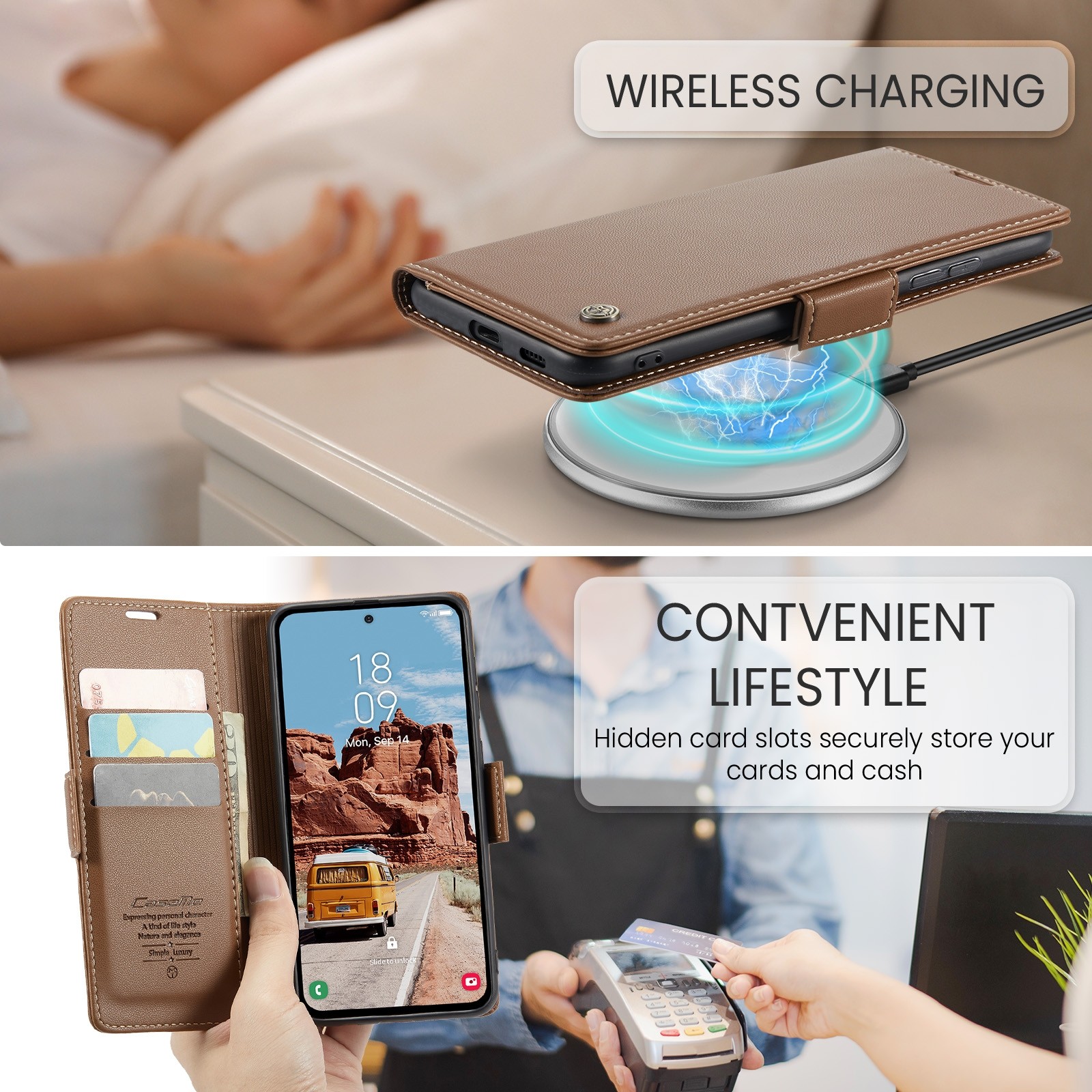 CaseMe 023 Samsung Galaxy S25/S24 5G RFID Θήκη Πορτοφόλι Δερμάτινη –Brown