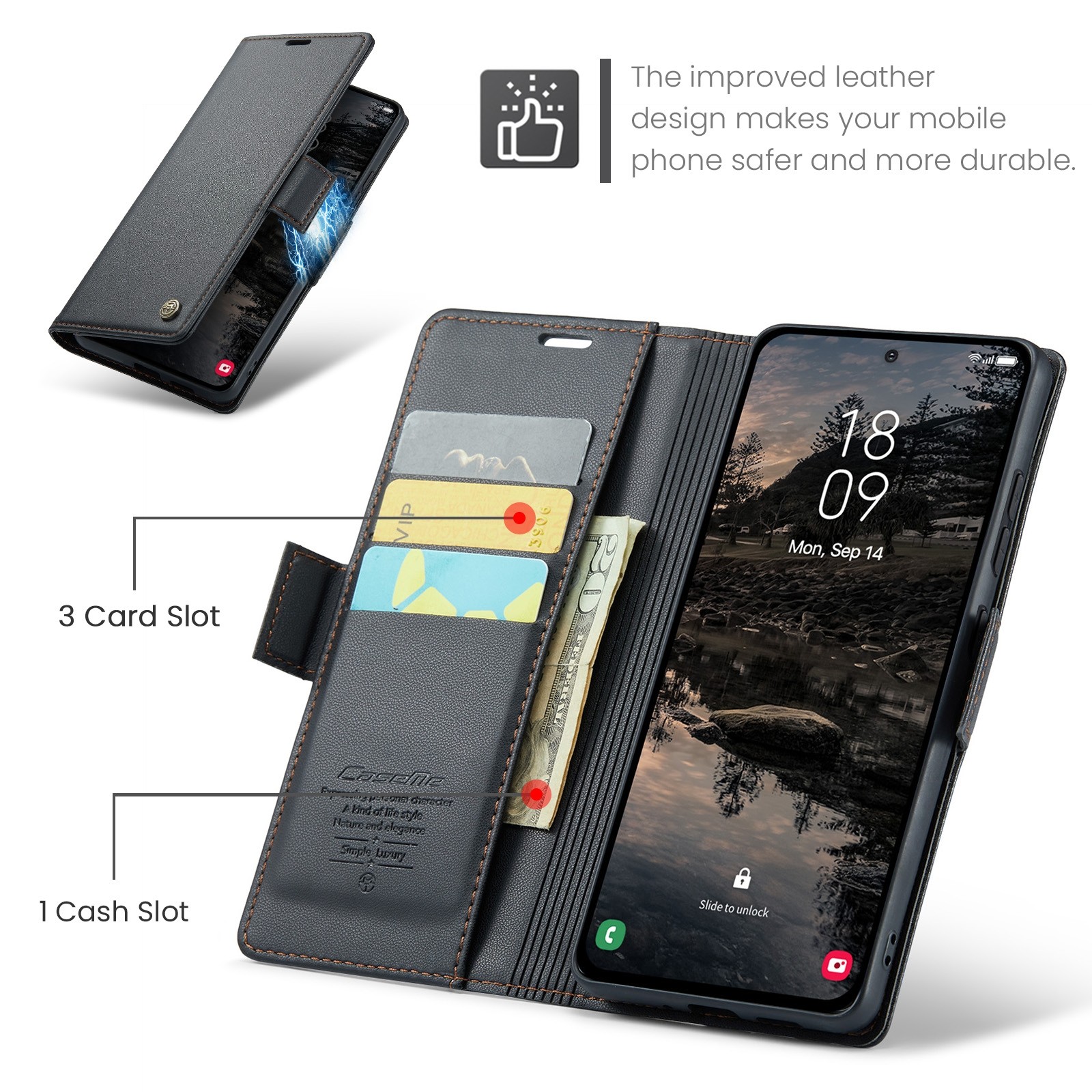 CaseMe 023 Samsung Galaxy S25/S24 5G RFID Θήκη Πορτοφόλι Δερμάτινη –Black