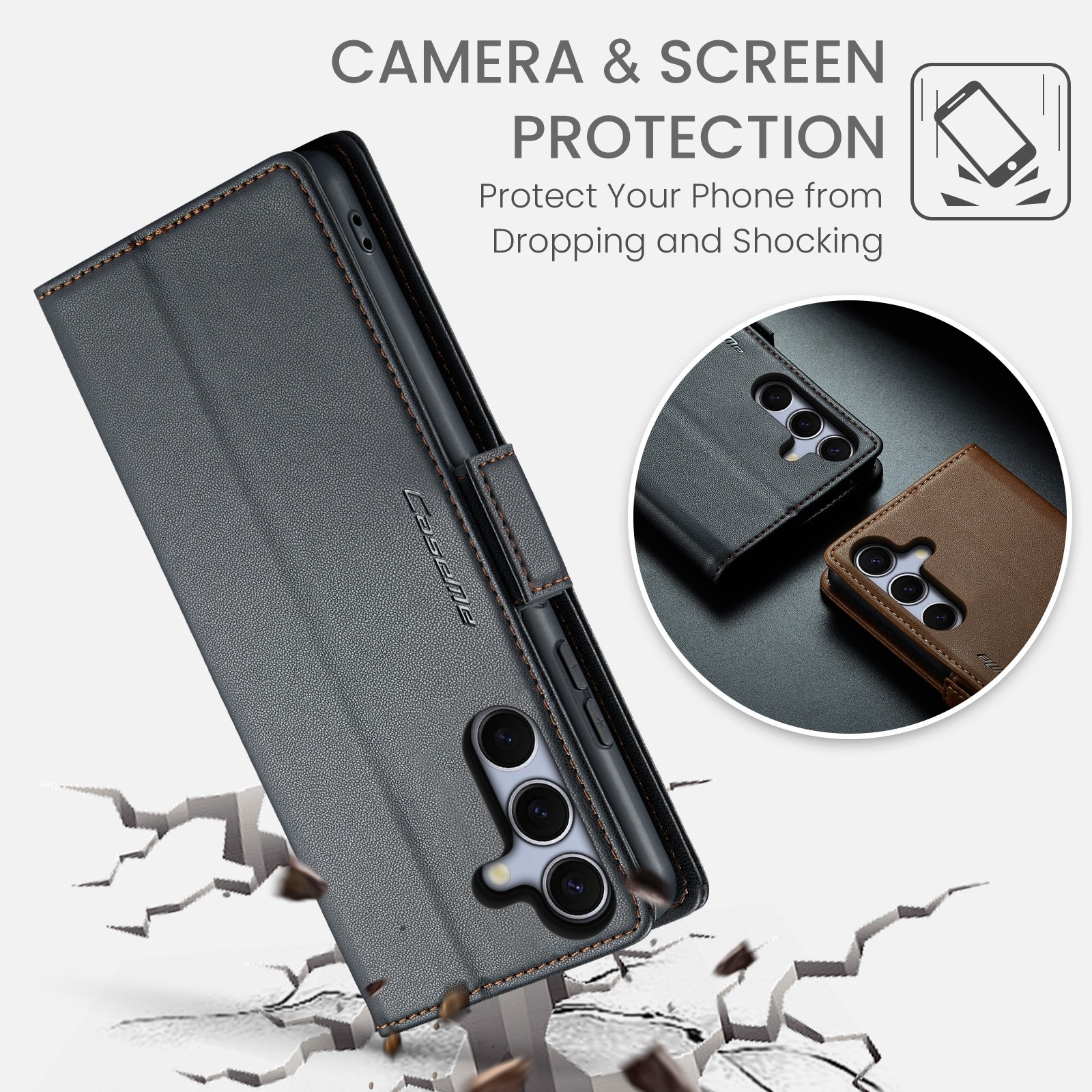 CaseMe 023 Samsung Galaxy S25/S24 5G RFID Θήκη Πορτοφόλι Δερμάτινη –Black