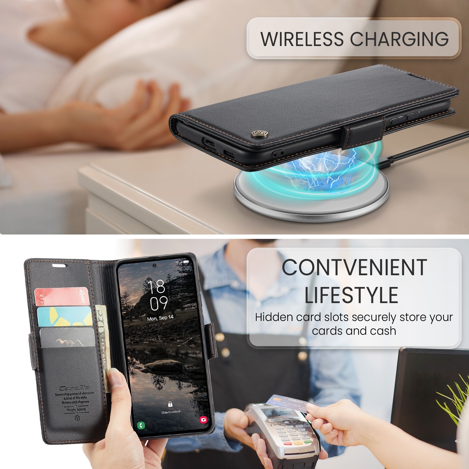 CaseMe 023 Samsung Galaxy S25/S24 5G RFID Θήκη Πορτοφόλι Δερμάτινη –Black