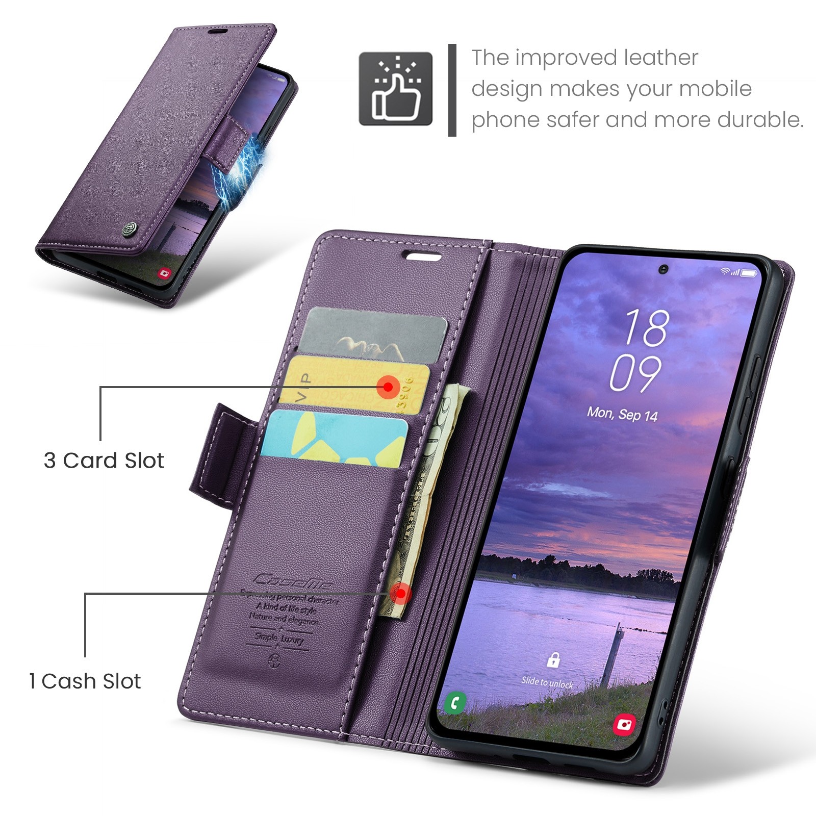CaseMe 023 Samsung Galaxy S25/S24 5G RFID Θήκη Πορτοφόλι Δερμάτινη –Purple