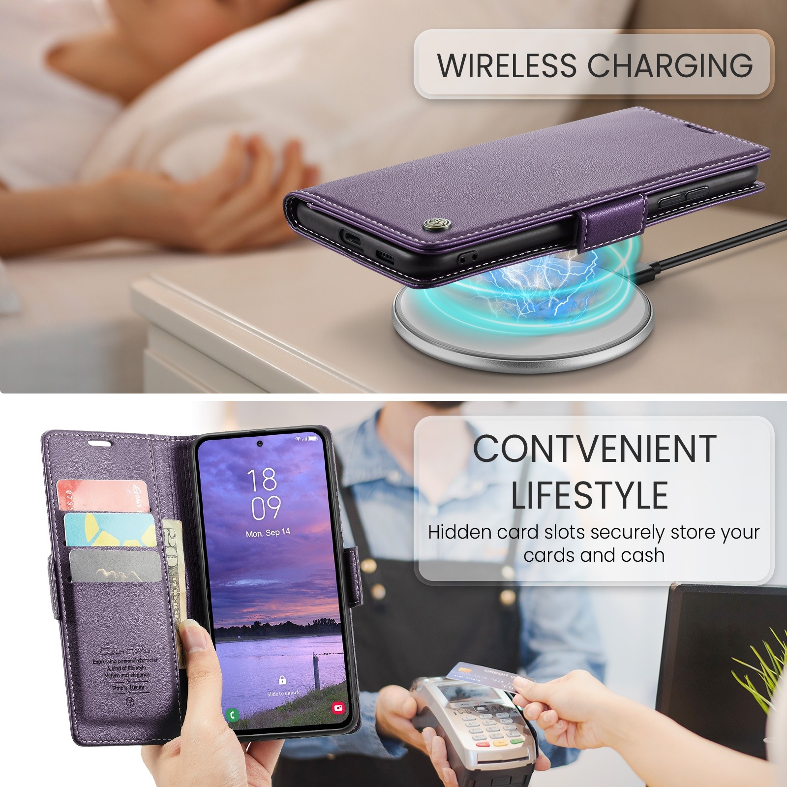 CaseMe 023 Samsung Galaxy S25/S24 5G RFID Θήκη Πορτοφόλι Δερμάτινη –Purple