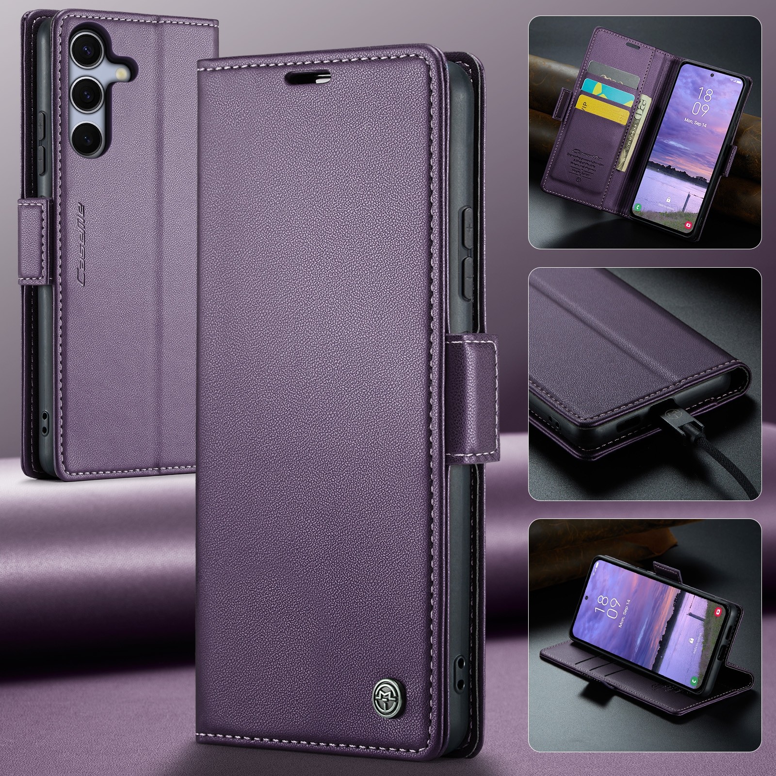 CaseMe 023 Samsung Galaxy S25/S24 5G RFID Θήκη Πορτοφόλι Δερμάτινη –Purple