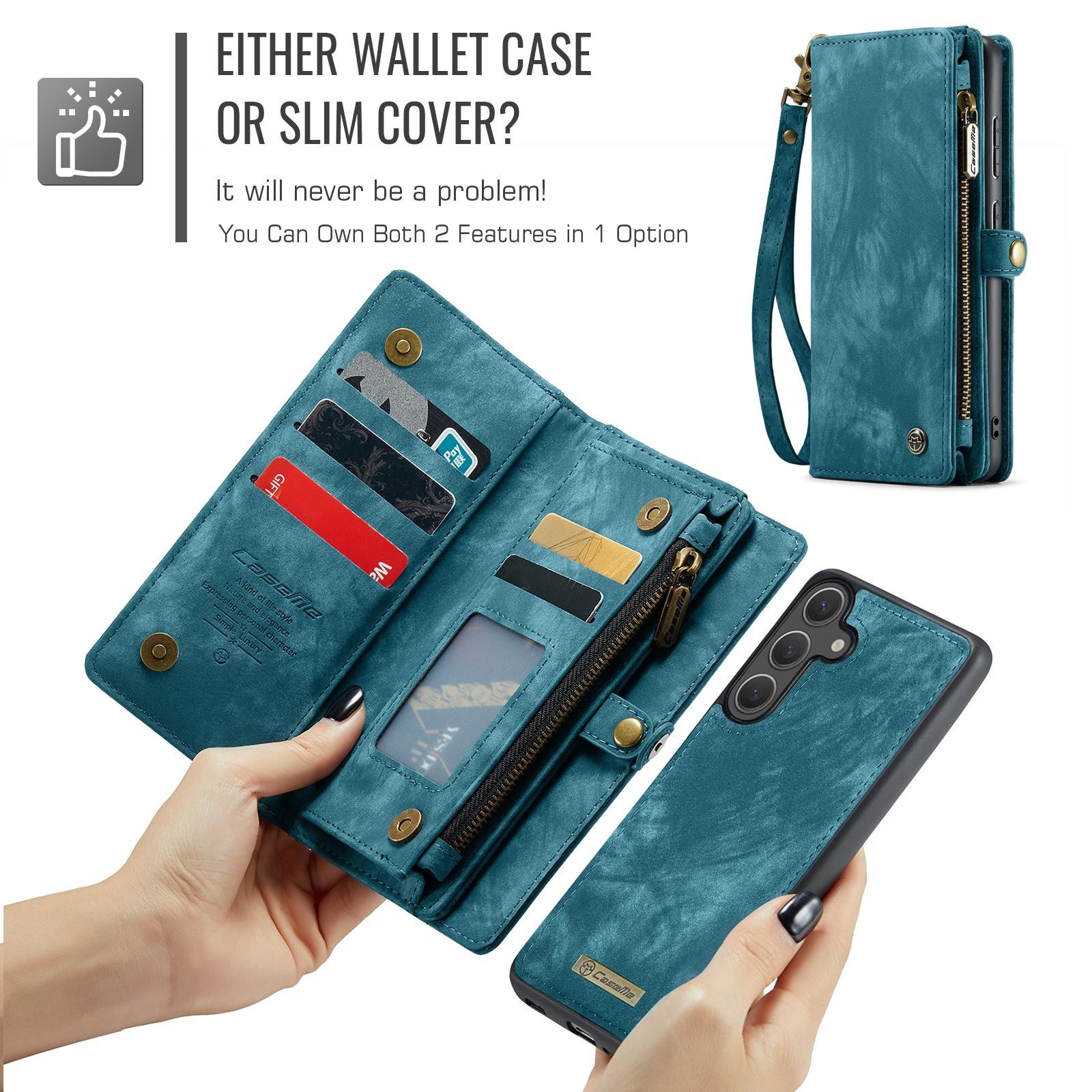 CaseMe 008 Samsung Galaxy S25 5G Θήκη Πορτοφόλι με Αποσπώμενη Θήκη Σιλικόνης -Blue