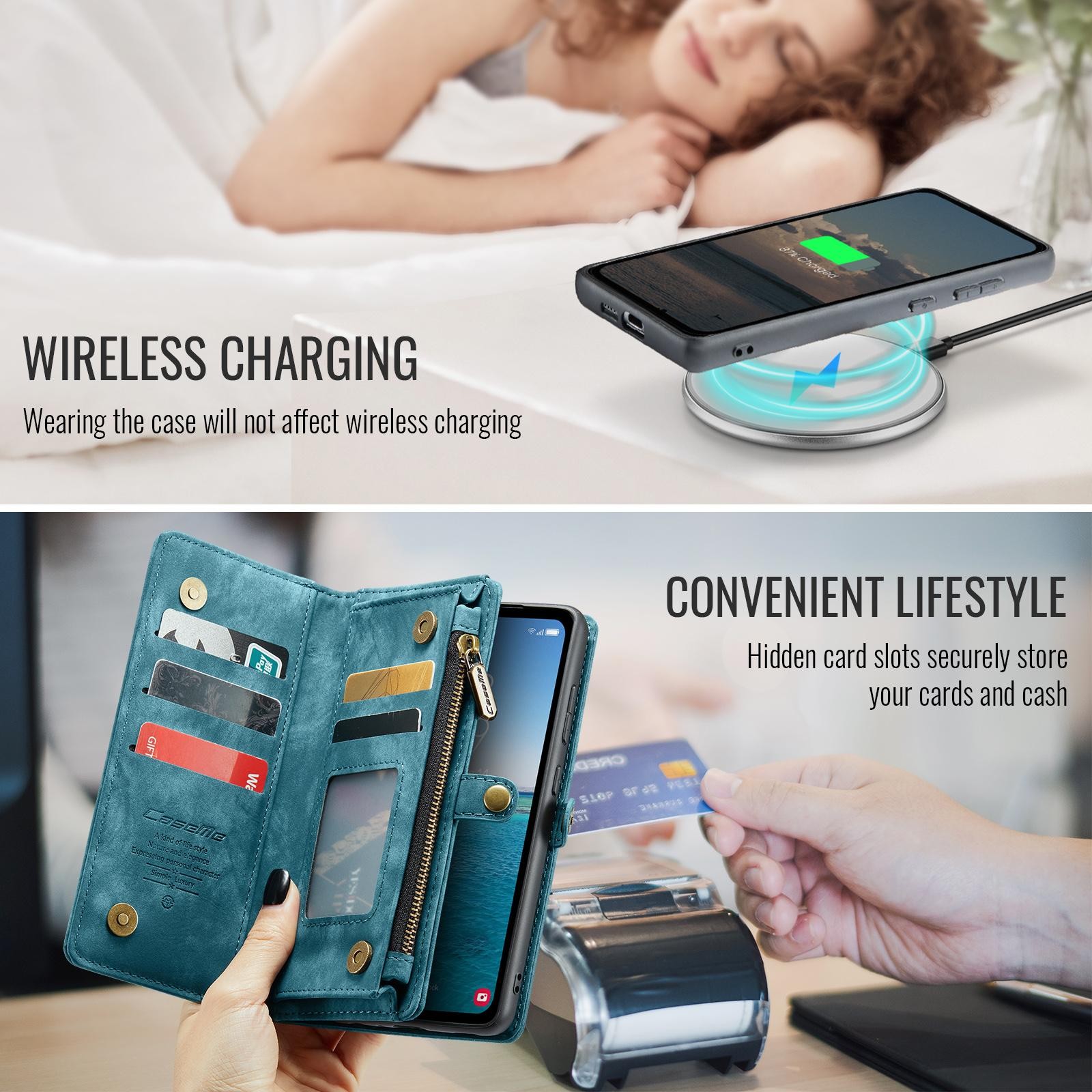 CaseMe 008 Samsung Galaxy S25 5G Θήκη Πορτοφόλι με Αποσπώμενη Θήκη Σιλικόνης -Blue