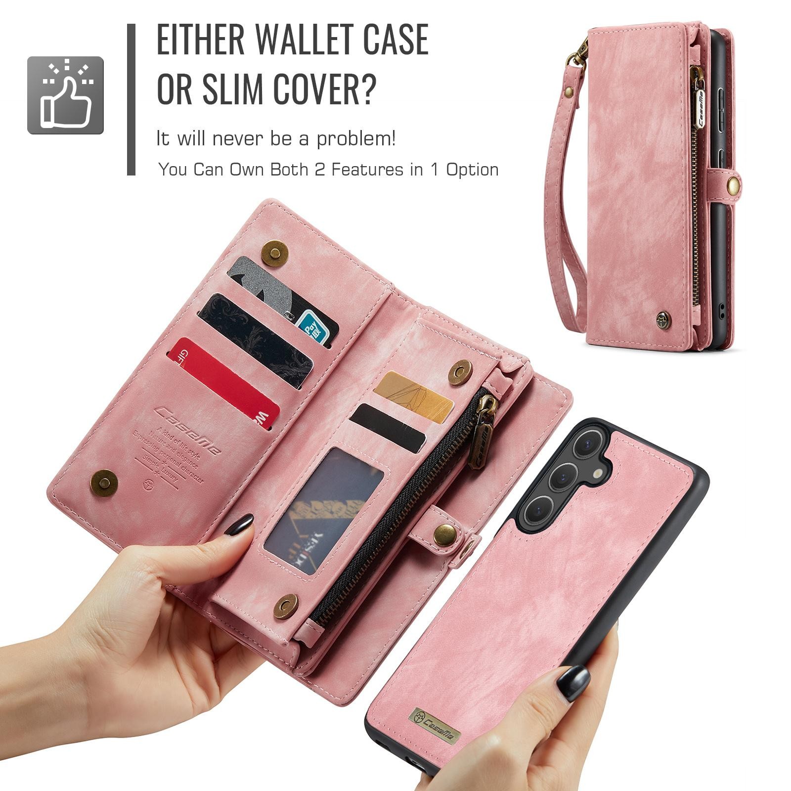 CaseMe 008 Samsung Galaxy S25 5G Θήκη Πορτοφόλι με Αποσπώμενη Θήκη Σιλικόνης -Pink