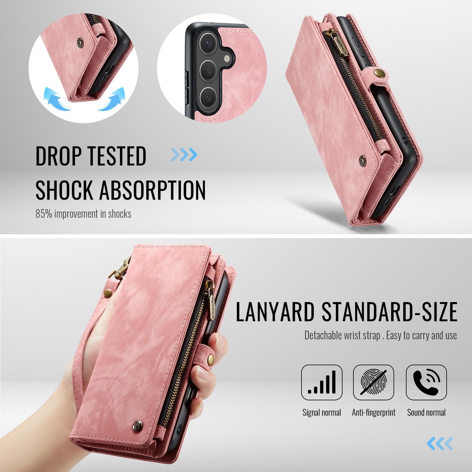 CaseMe 008 Samsung Galaxy S25 5G Θήκη Πορτοφόλι με Αποσπώμενη Θήκη Σιλικόνης -Pink