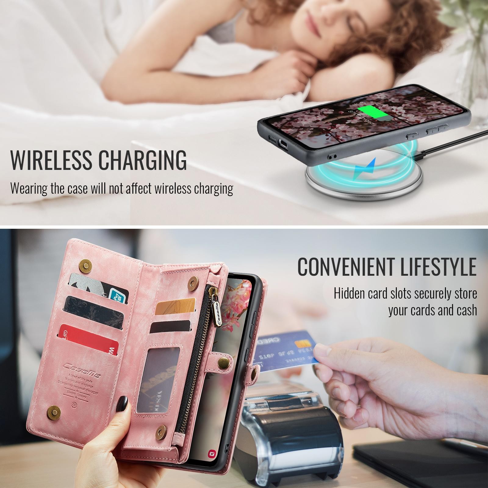 CaseMe 008 Samsung Galaxy S25 5G Θήκη Πορτοφόλι με Αποσπώμενη Θήκη Σιλικόνης -Pink