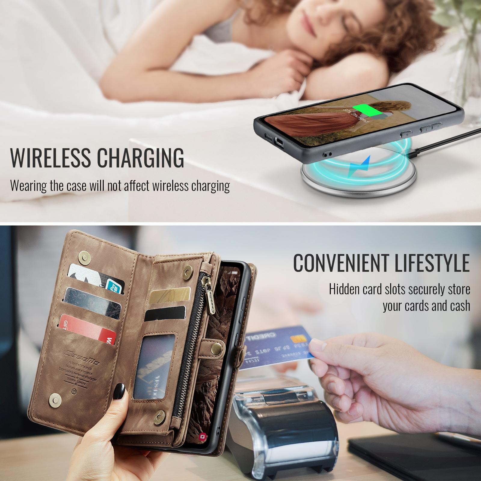CaseMe 008 Samsung Galaxy S25 5G Θήκη Πορτοφόλι με Αποσπώμενη Θήκη Σιλικόνης -Brown