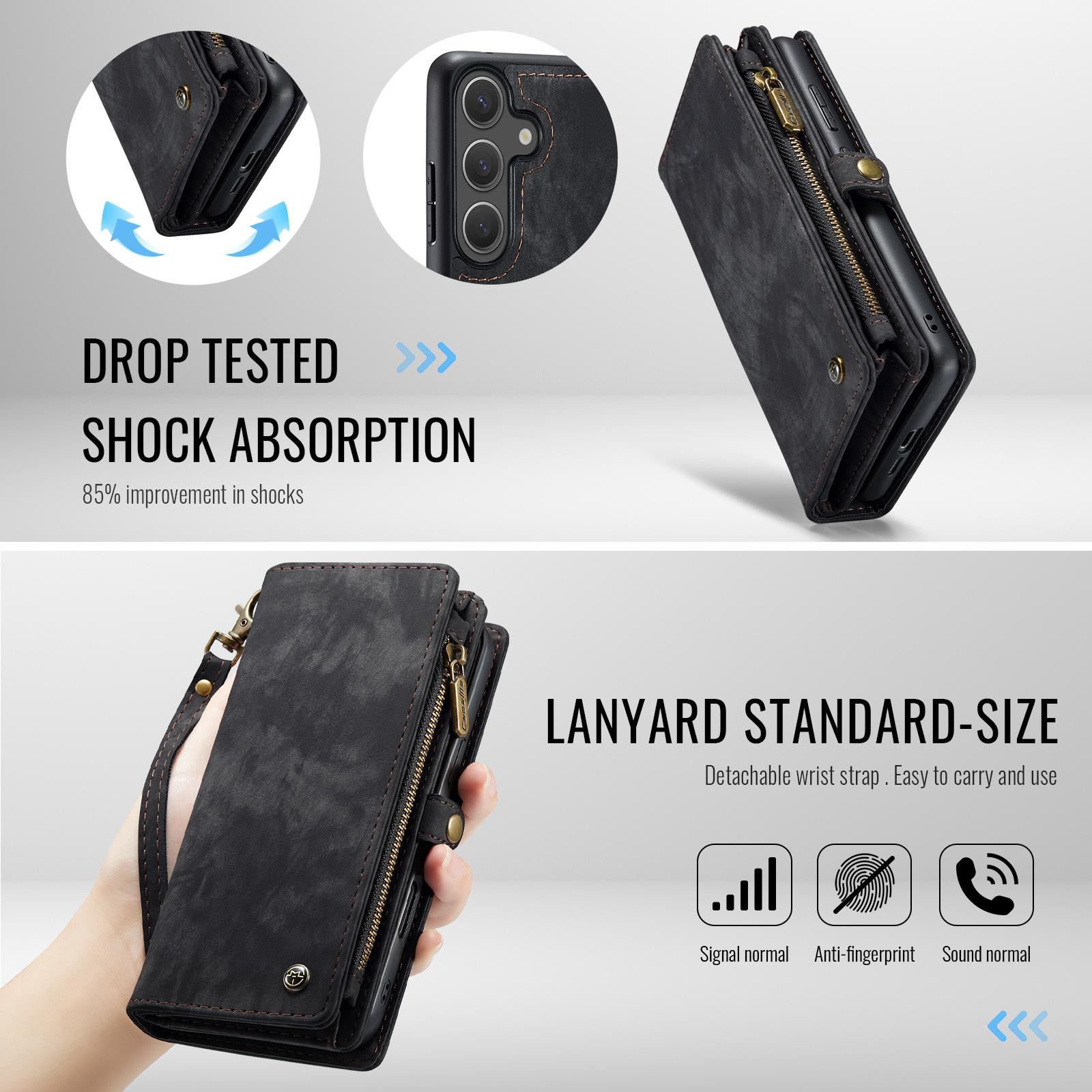 CaseMe 008 Samsung Galaxy S25 5G Θήκη Πορτοφόλι με Αποσπώμενη Θήκη Σιλικόνης -Black
