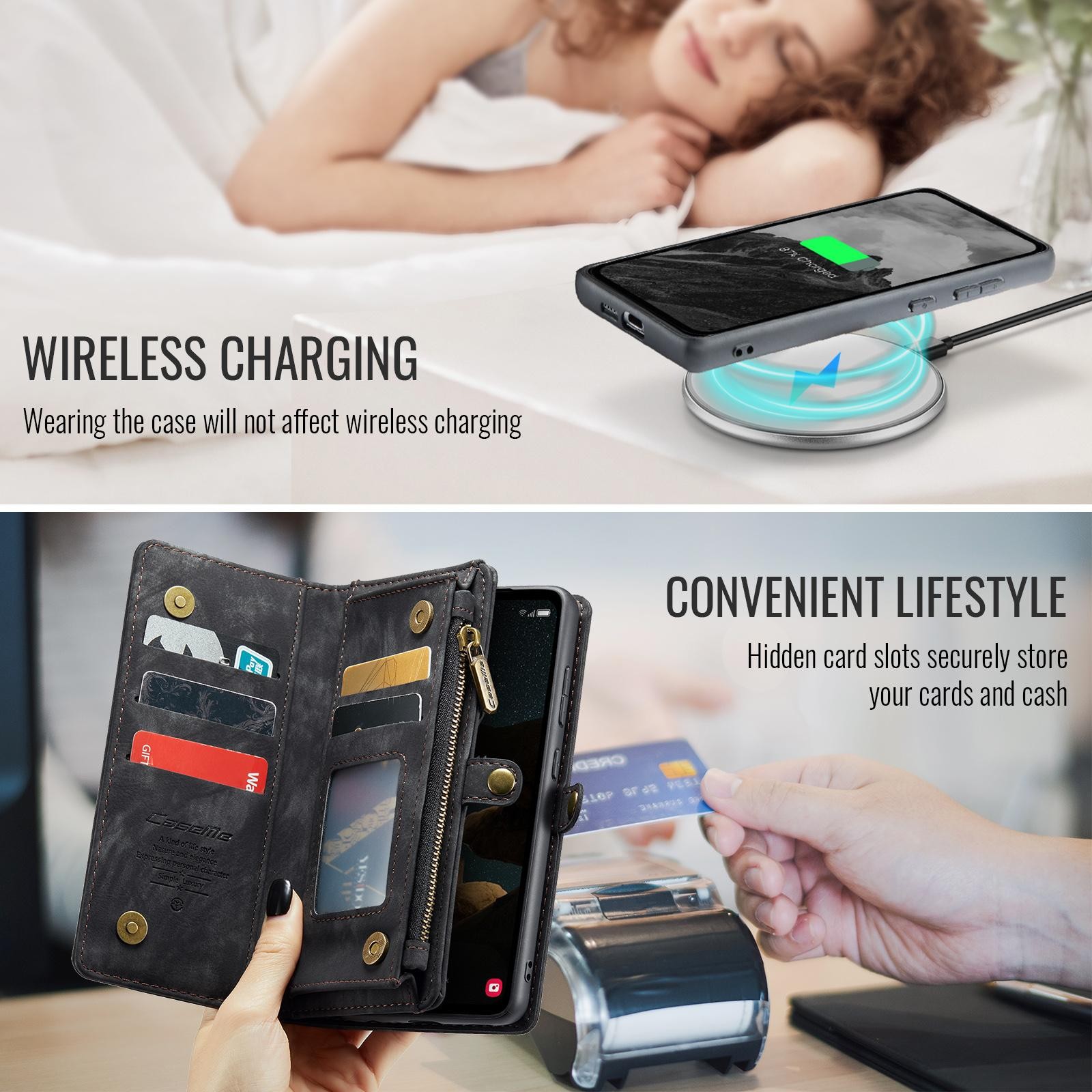 CaseMe 008 Samsung Galaxy S25 5G Θήκη Πορτοφόλι με Αποσπώμενη Θήκη Σιλικόνης -Black