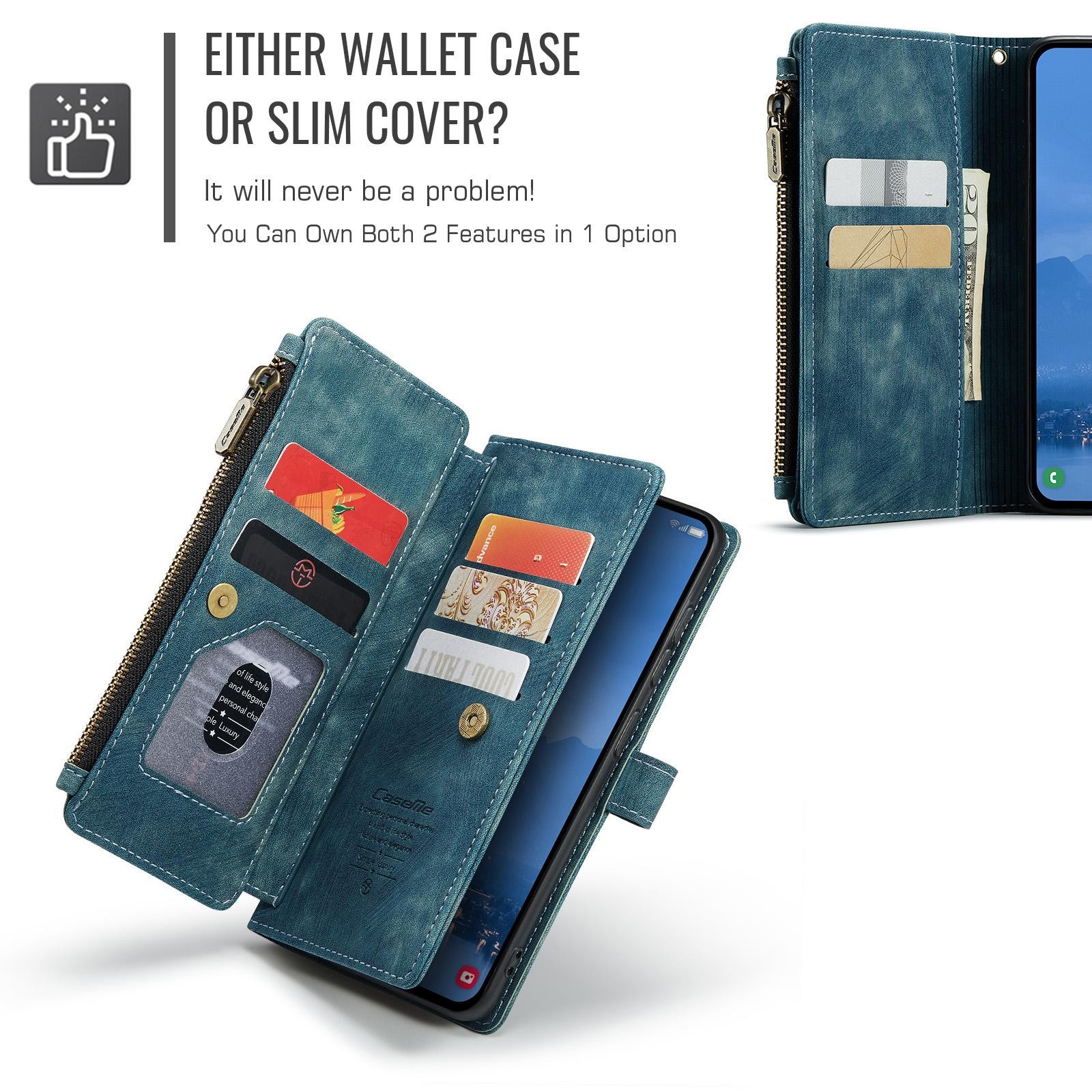 CaseMe C30 Samsung Galaxy S25/S24 5G Card Slots Zipper Θήκη Πορτοφόλι Δερμάτινη –Blue