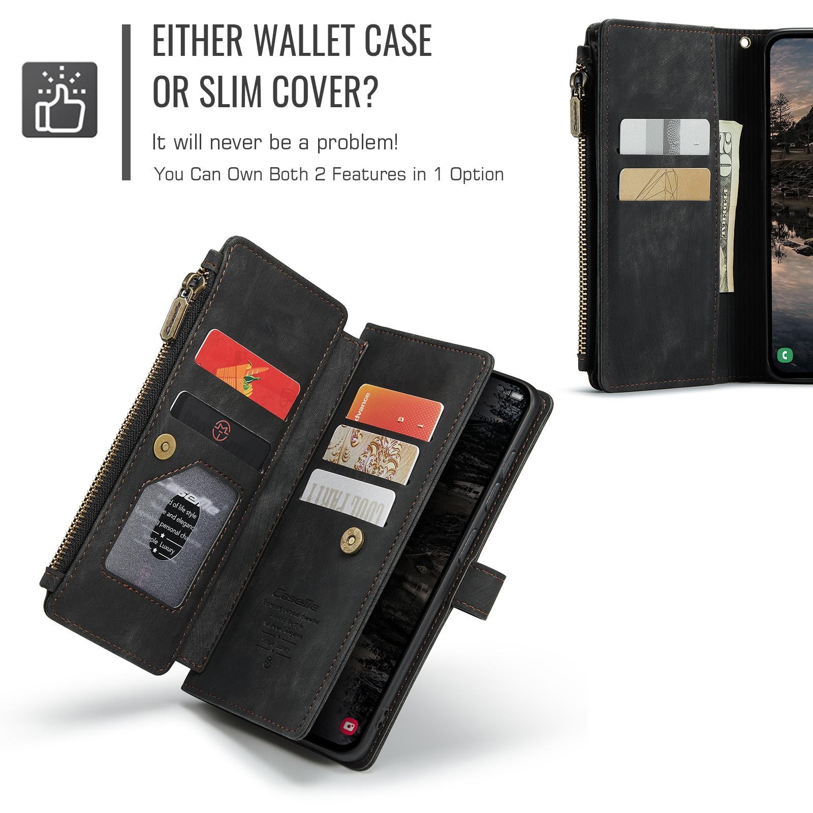 CaseMe C30 Samsung Galaxy S25/S24 5G Card Slots Zipper Θήκη Πορτοφόλι Δερμάτινη –Black