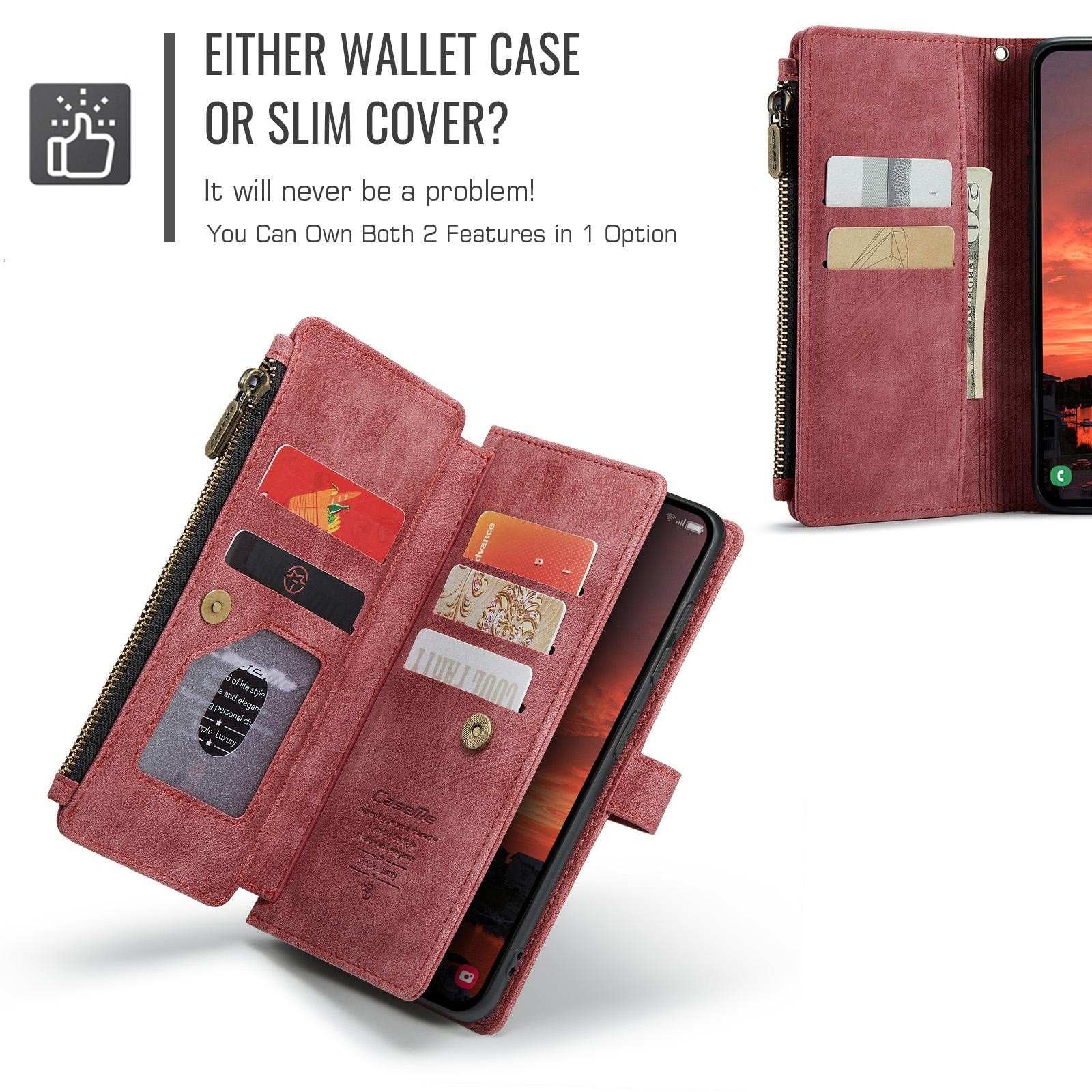 CaseMe C30 Samsung Galaxy S25/S24 5G Card Slots Zipper Θήκη Πορτοφόλι Δερμάτινη –Red