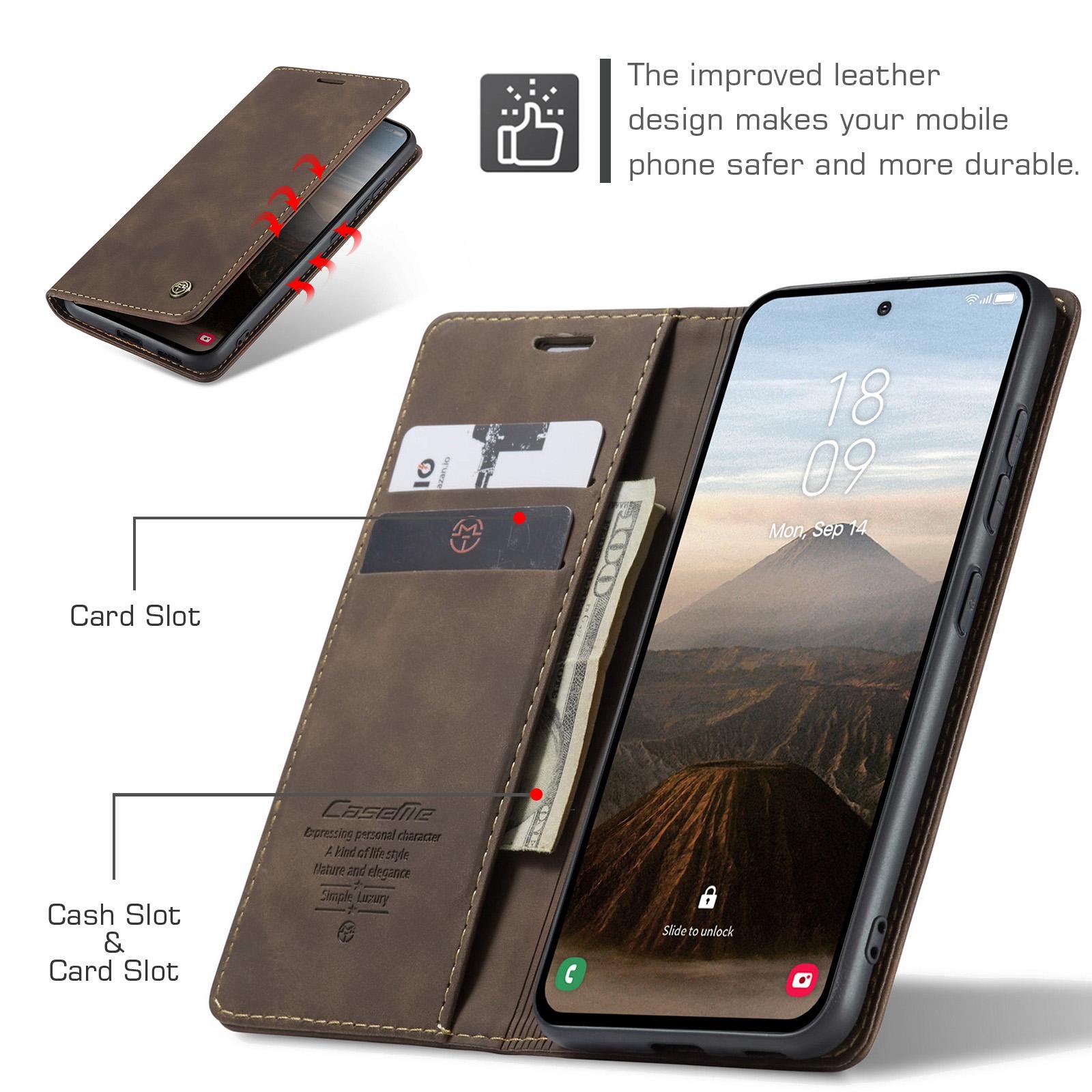 CaseMe 013 Samsung Galaxy S25/S24 5G Retro Leather Θήκη Βιβλίο -Coffee