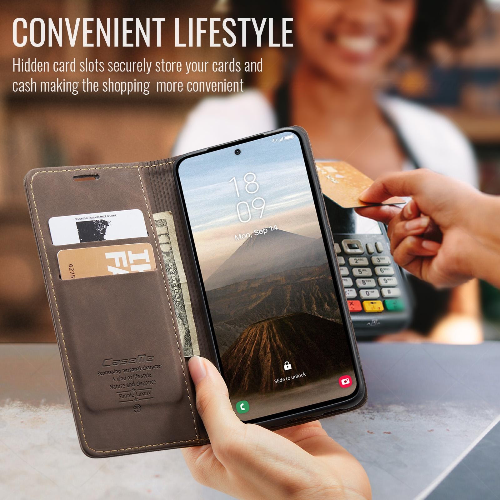 CaseMe 013 Samsung Galaxy S25/S24 5G Retro Leather Θήκη Βιβλίο -Coffee
