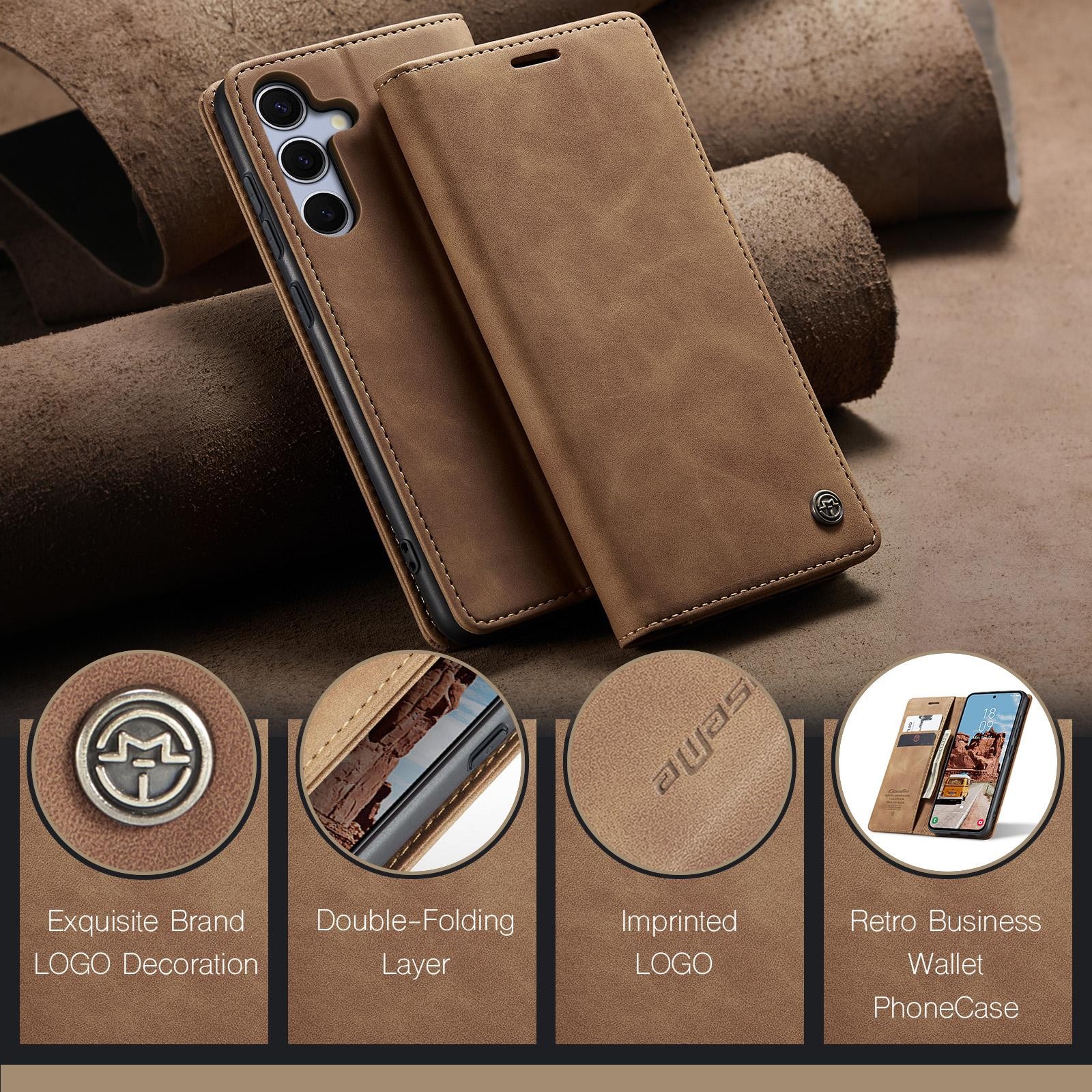 CaseMe 013 Samsung Galaxy S25/S24 5G Retro Leather Θήκη Βιβλίο -Brown