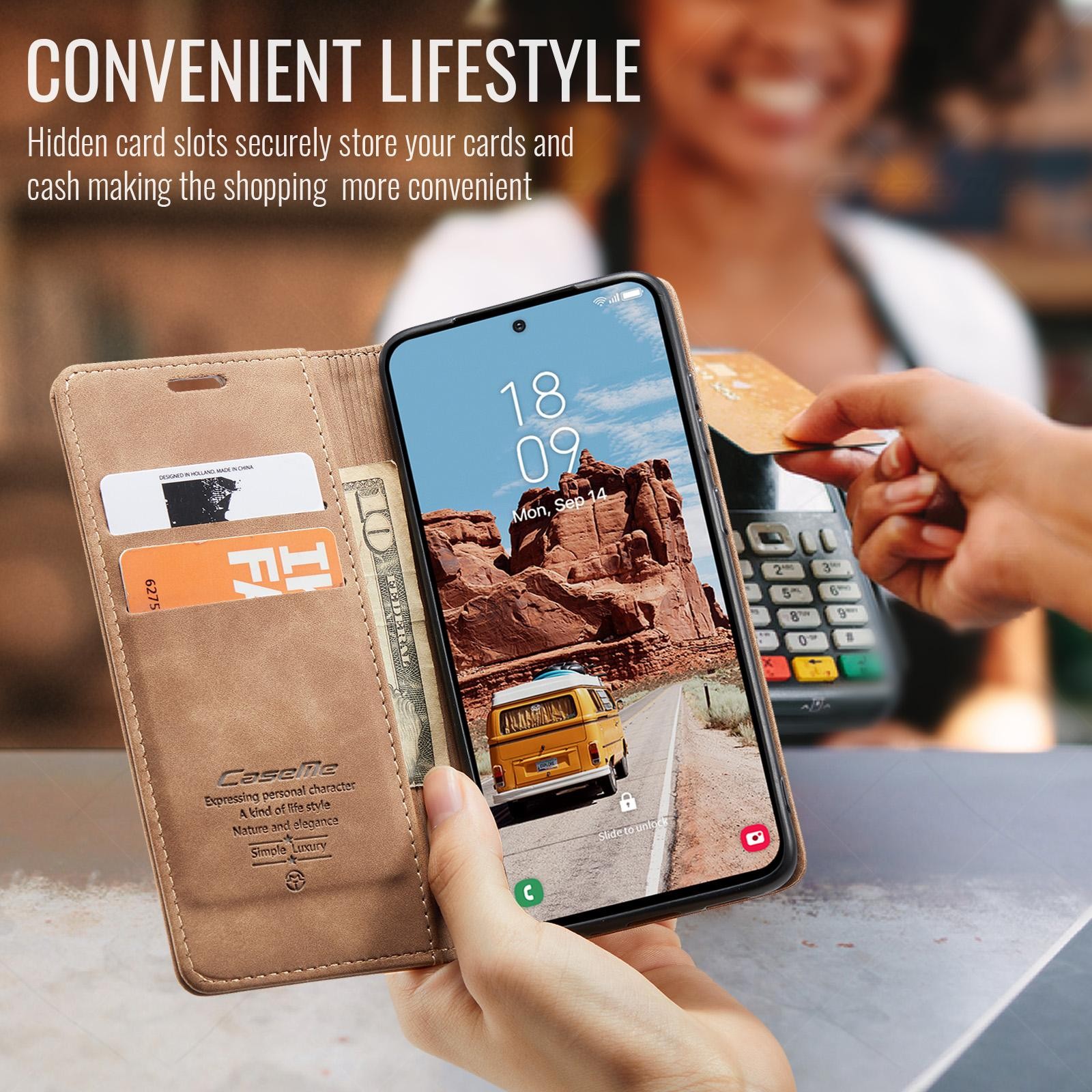 CaseMe 013 Samsung Galaxy S25/S24 5G Retro Leather Θήκη Βιβλίο -Brown